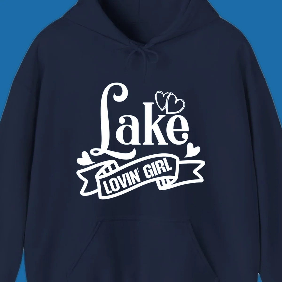 Lake Lovin' Girl lifestyle design with script 'Lake' and banner 'LOVIN' GIRL' with hearts.