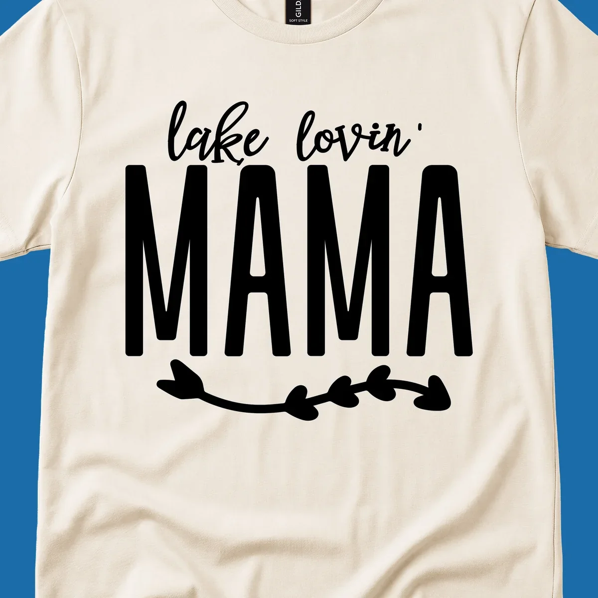 Lake lovin mama text with arrow graphic