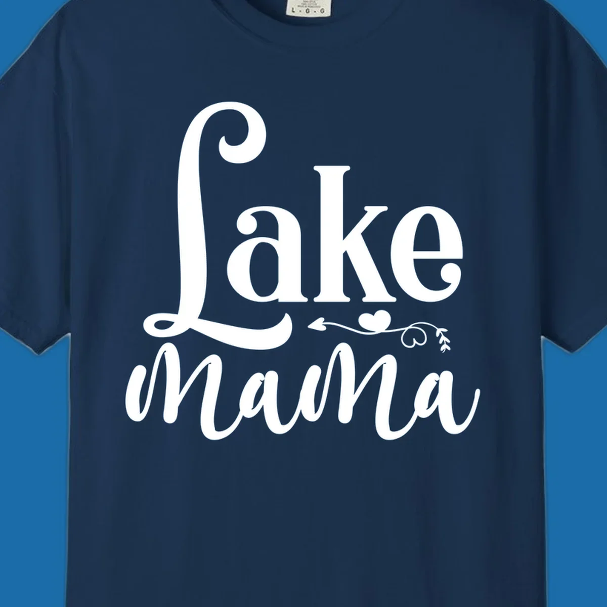 Lake Mama text design with arrow and heart graphic.