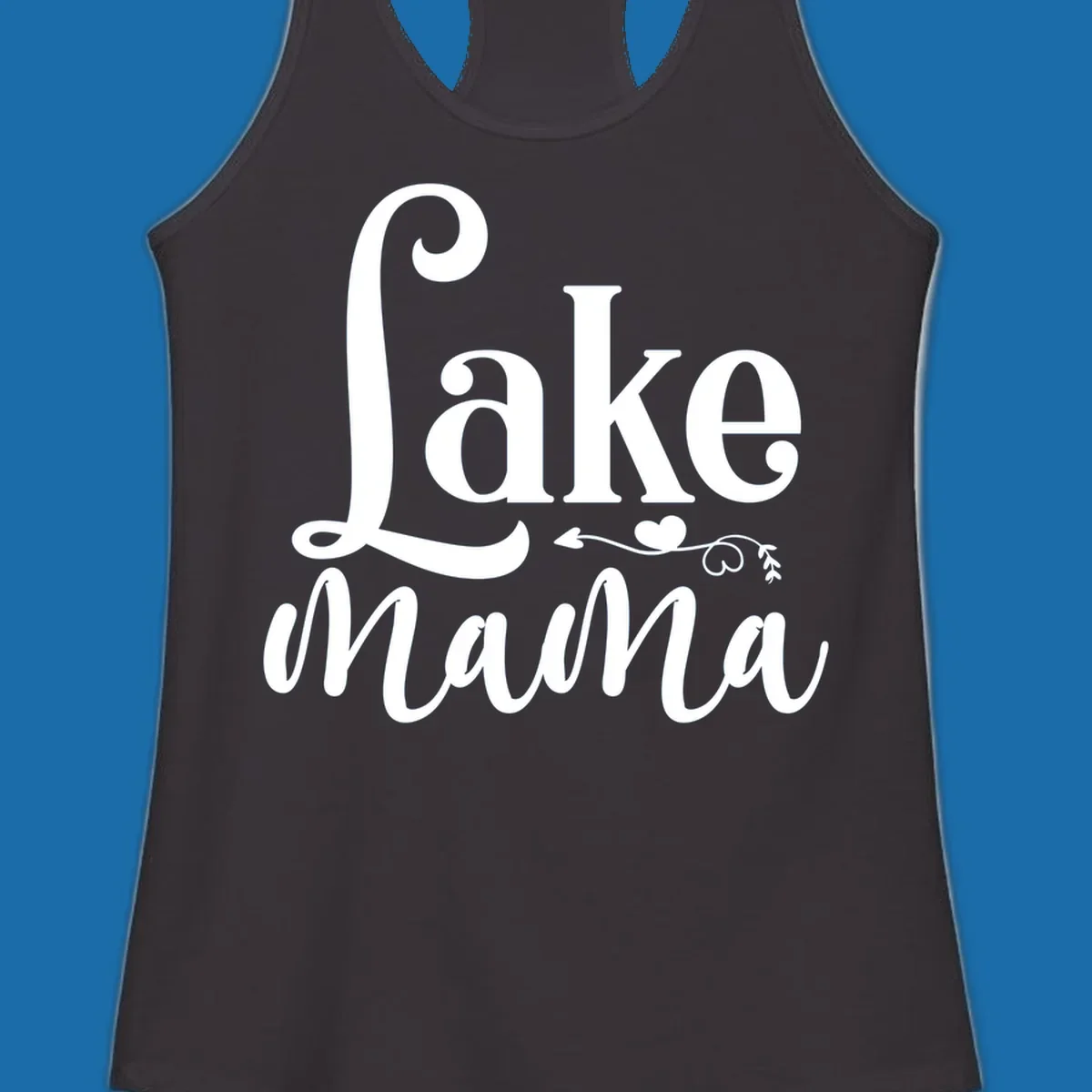 Lake Mama text design with arrow and heart graphic.