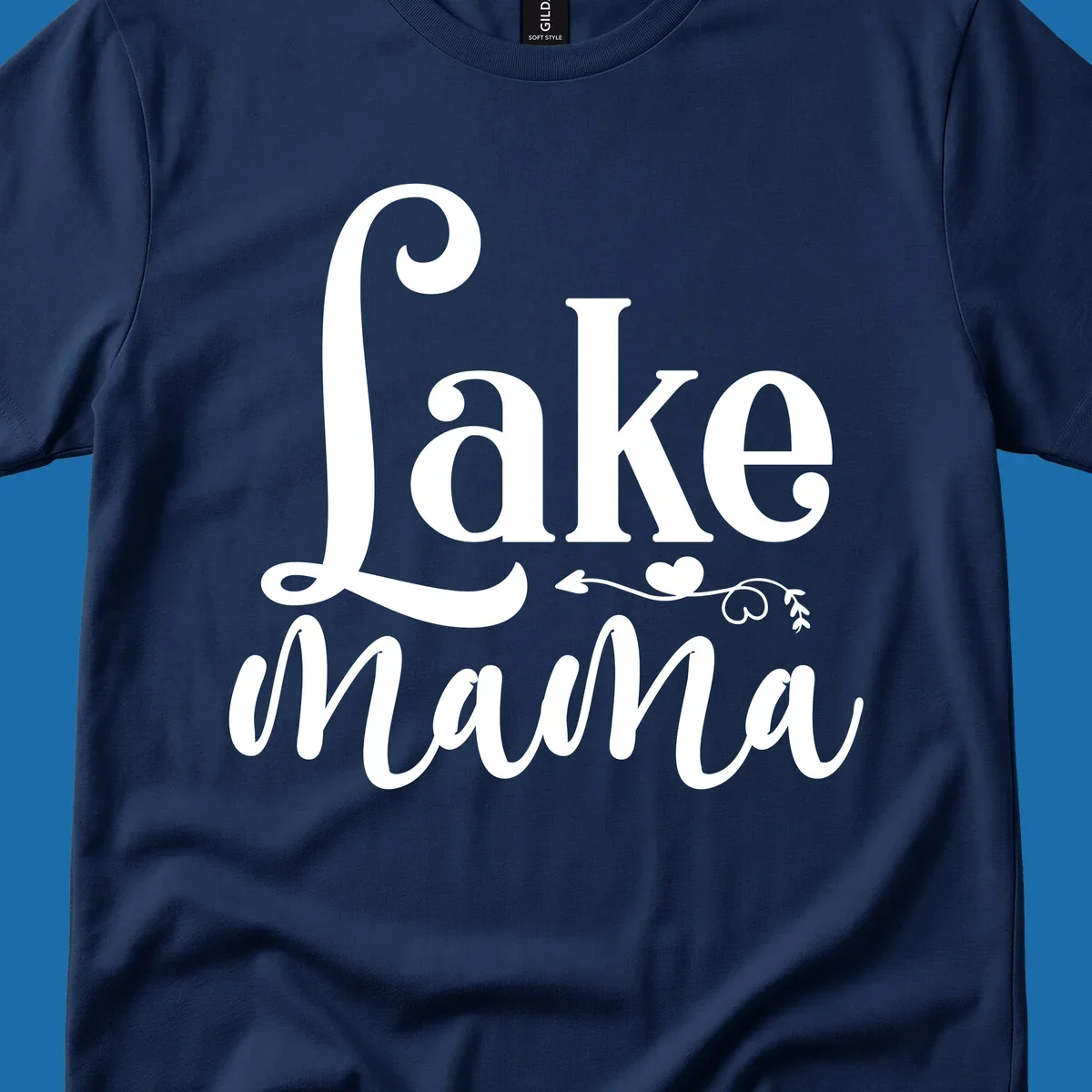 Lake Mama text design with arrow and heart graphic.