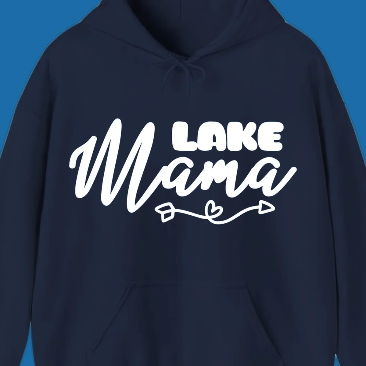 Lake Mama text with arrow and heart graphic, lifestyle design.
