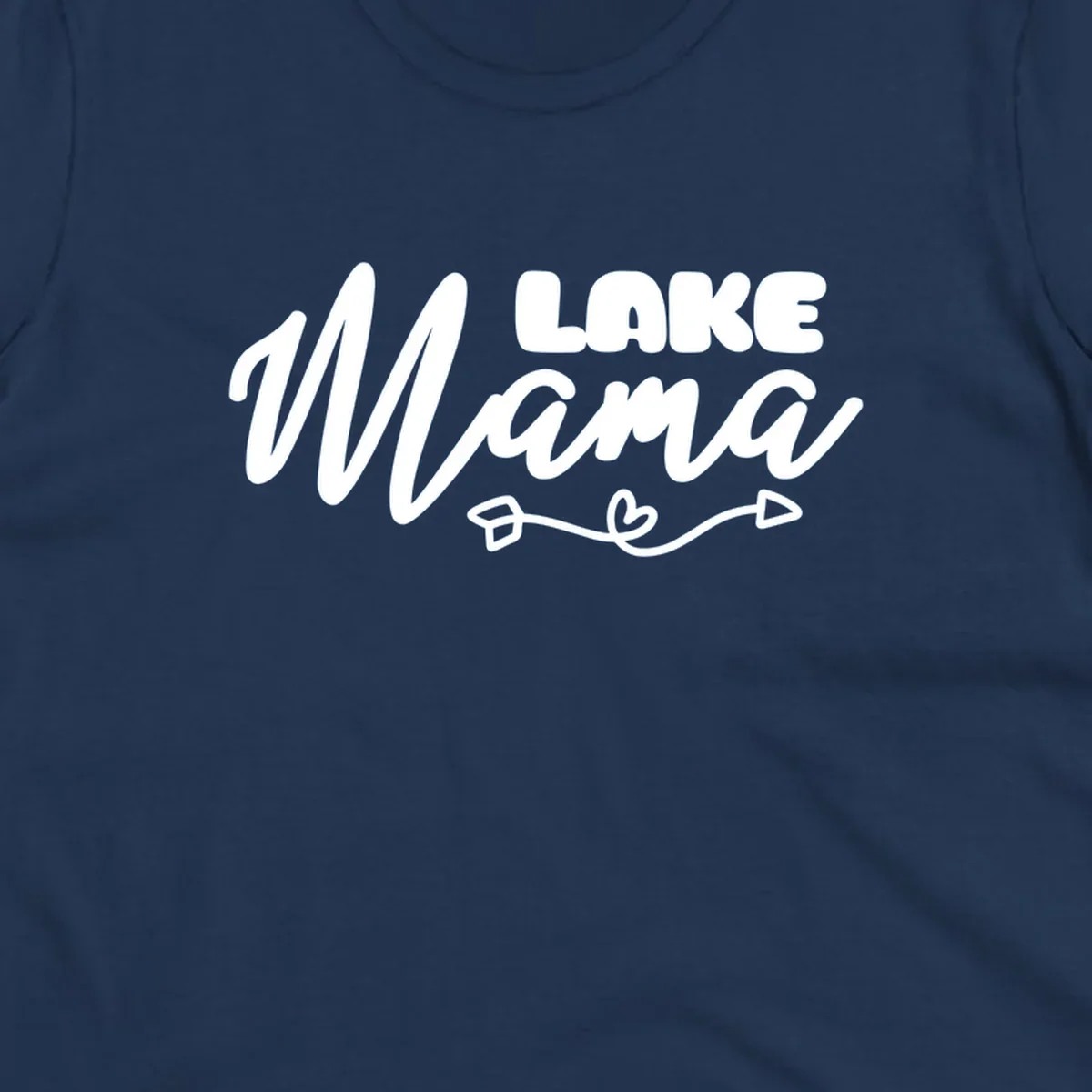 Lake Mama text with arrow and heart graphic, lifestyle design.