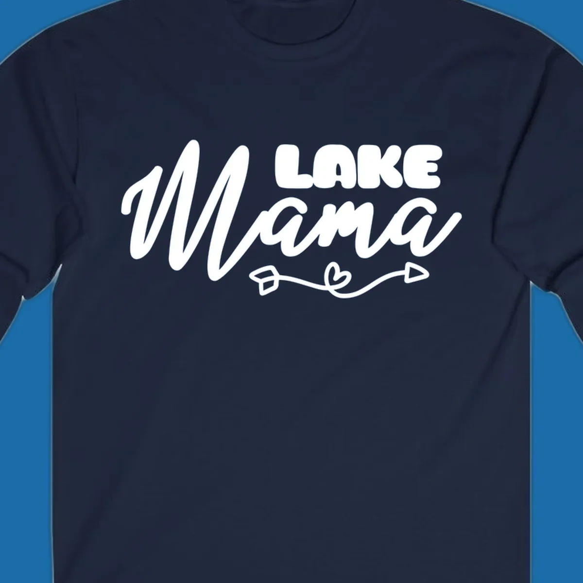 Lake Mama text with arrow and heart graphic, lifestyle design.