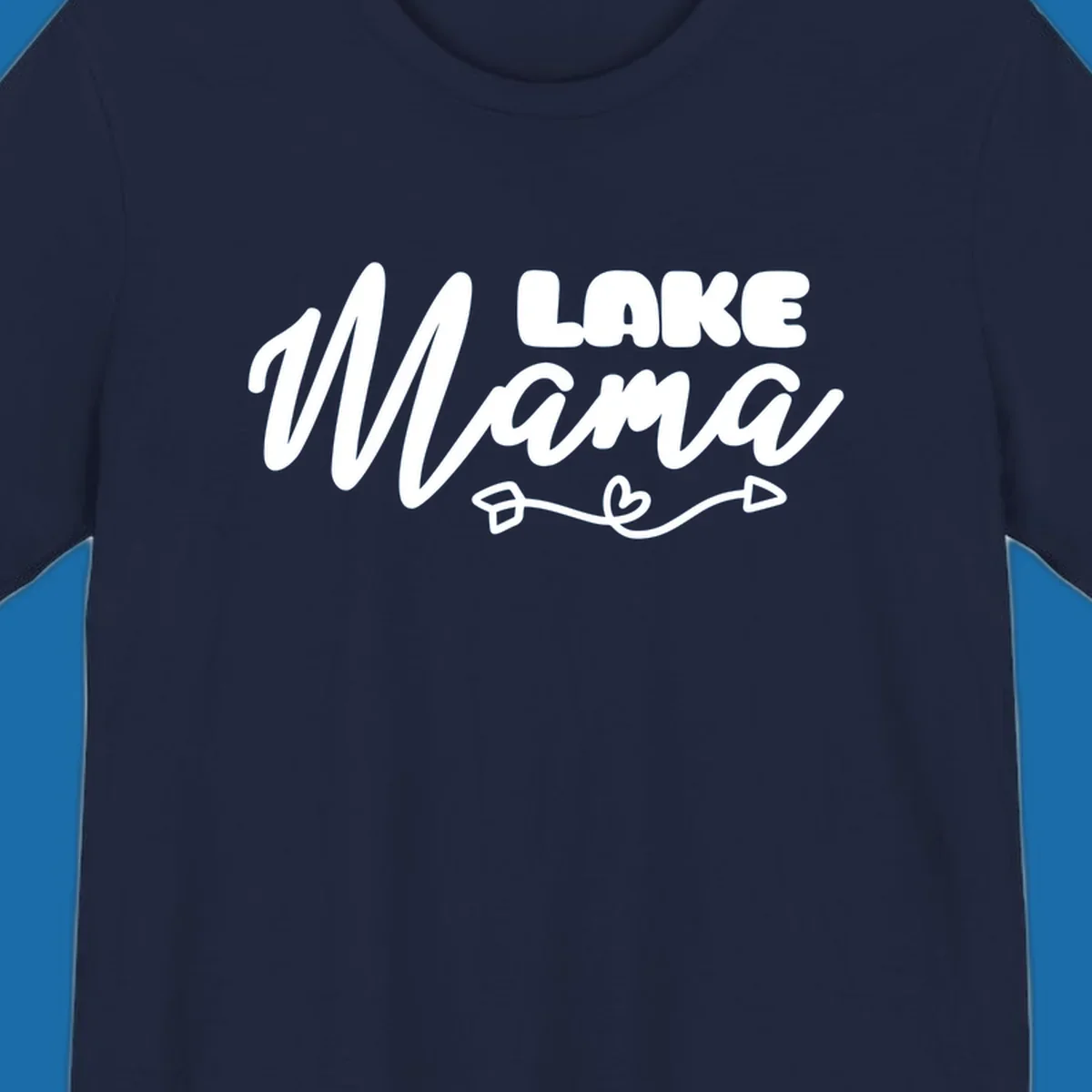 Lake Mama text with arrow and heart graphic, lifestyle design.