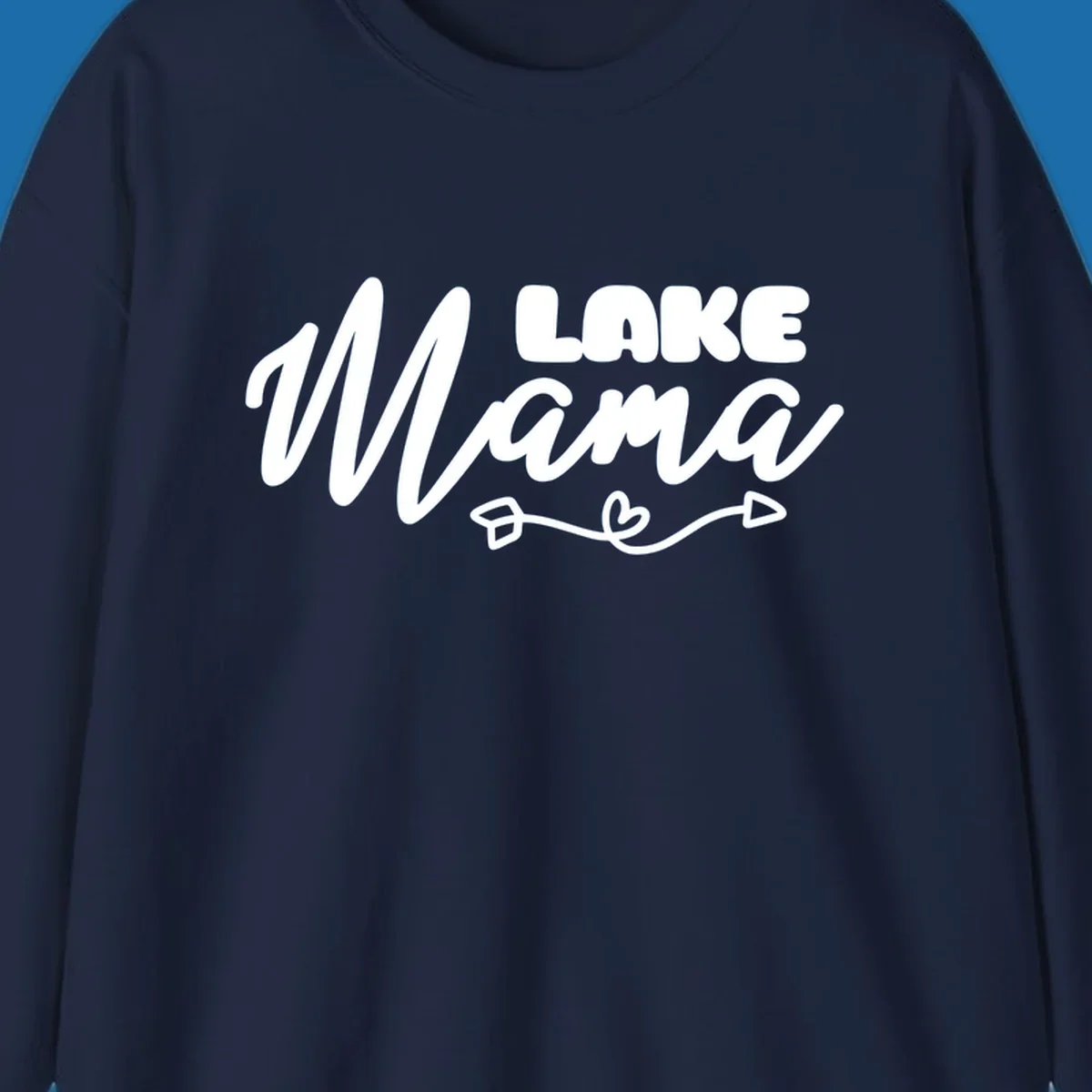 Lake Mama text with arrow and heart graphic, lifestyle design.