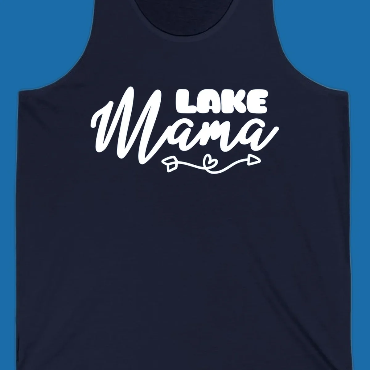 Lake Mama text with arrow and heart graphic, lifestyle design.