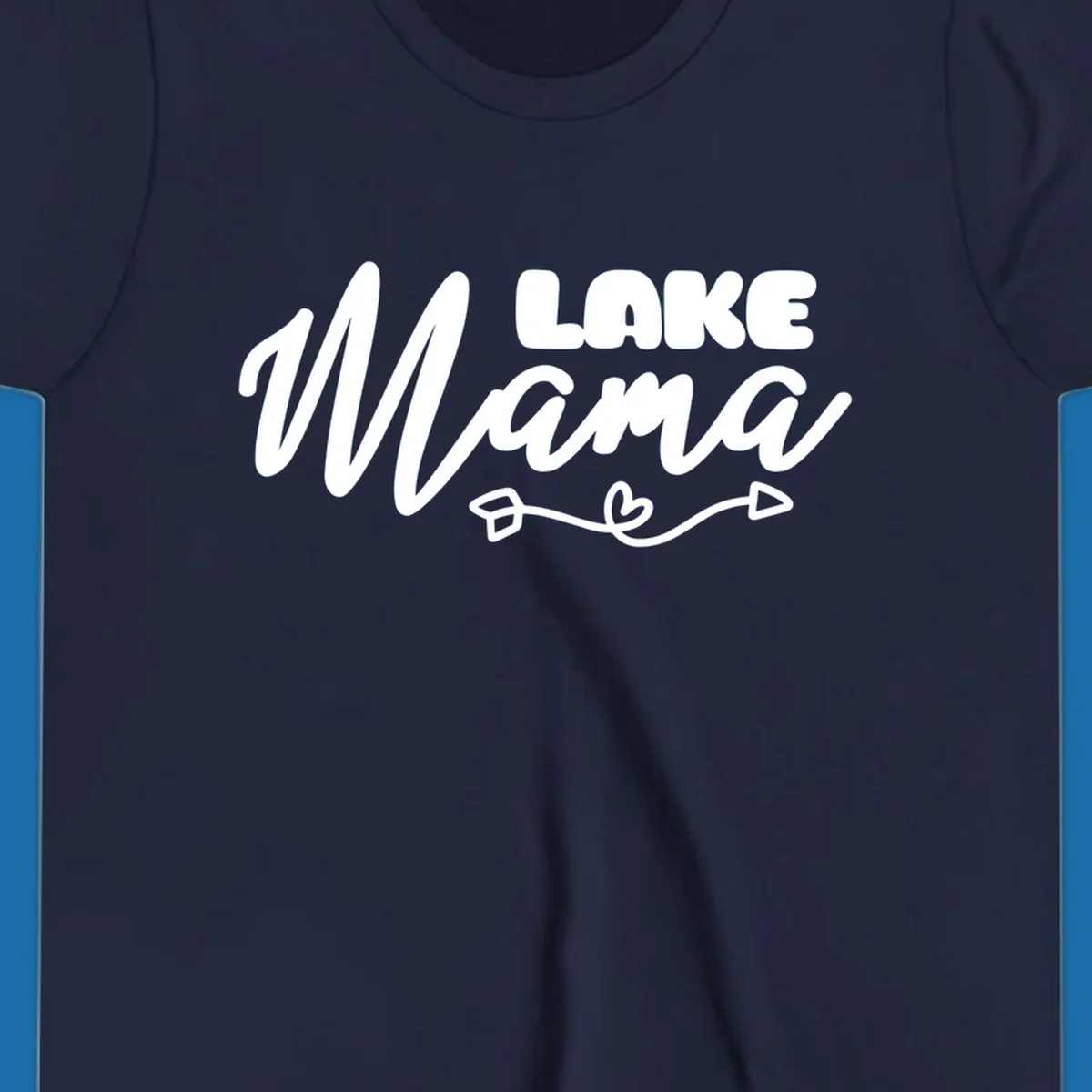 Lake Mama text with arrow and heart graphic, lifestyle design.