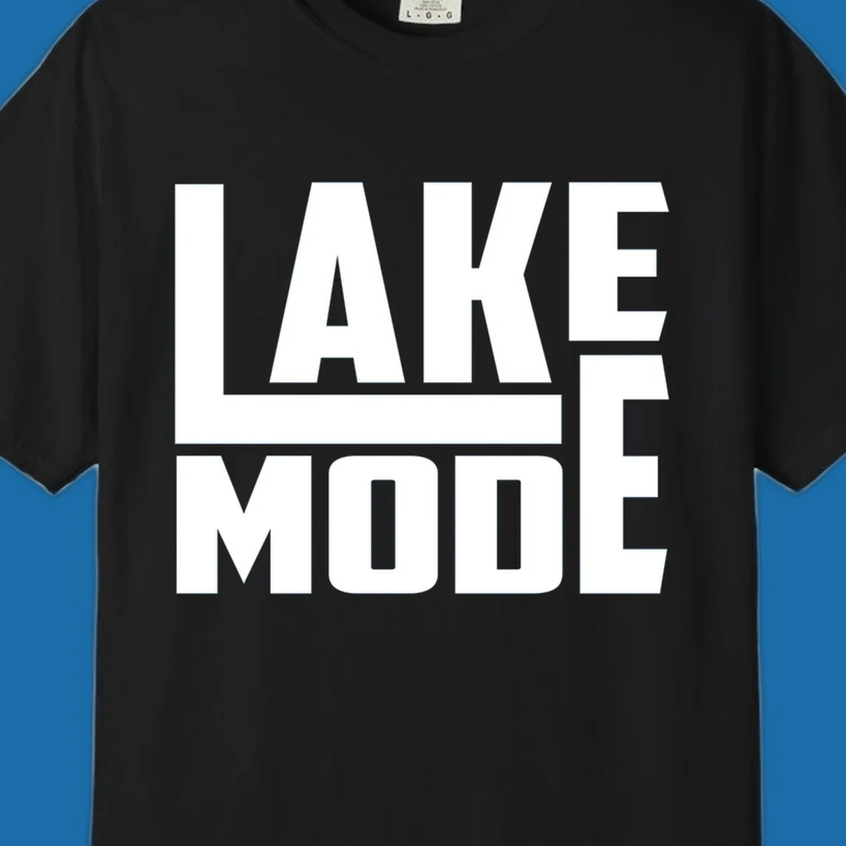Bold white text reading LAKE MODE with a horizontal line, on a black background. lake-mode-typography