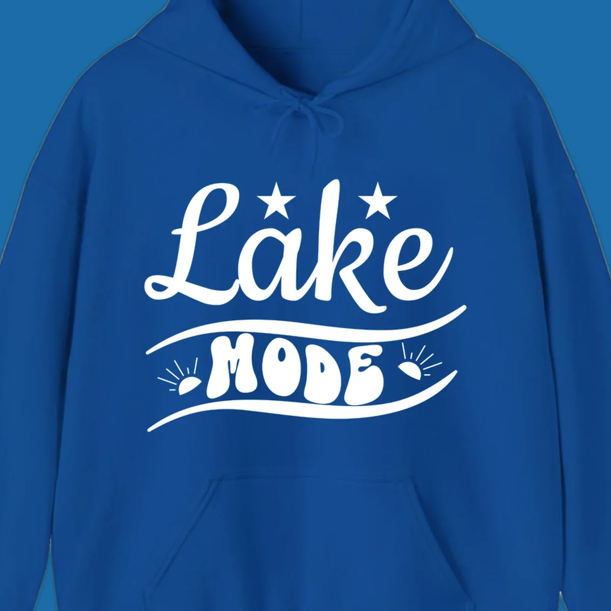 Retro 'Lake Mode' design with stars and sun rays, white on black and black on white.