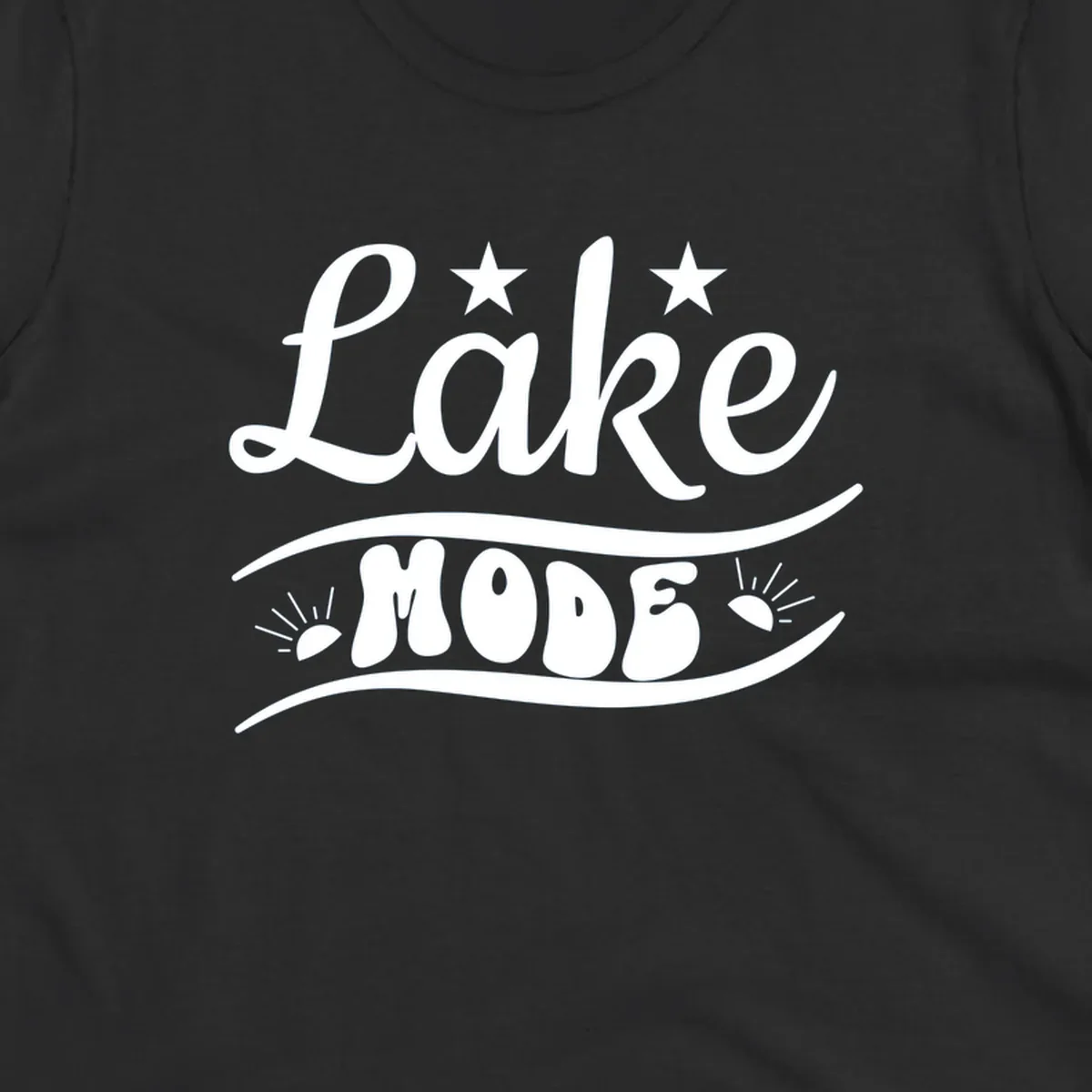 Retro 'Lake Mode' design with stars and sun rays, white on black and black on white.