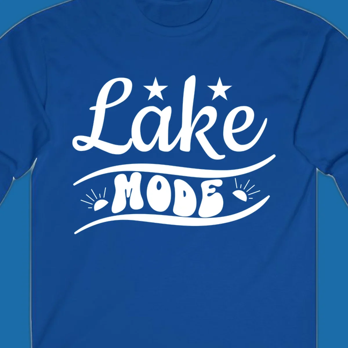 Retro 'Lake Mode' design with stars and sun rays, white on black and black on white.