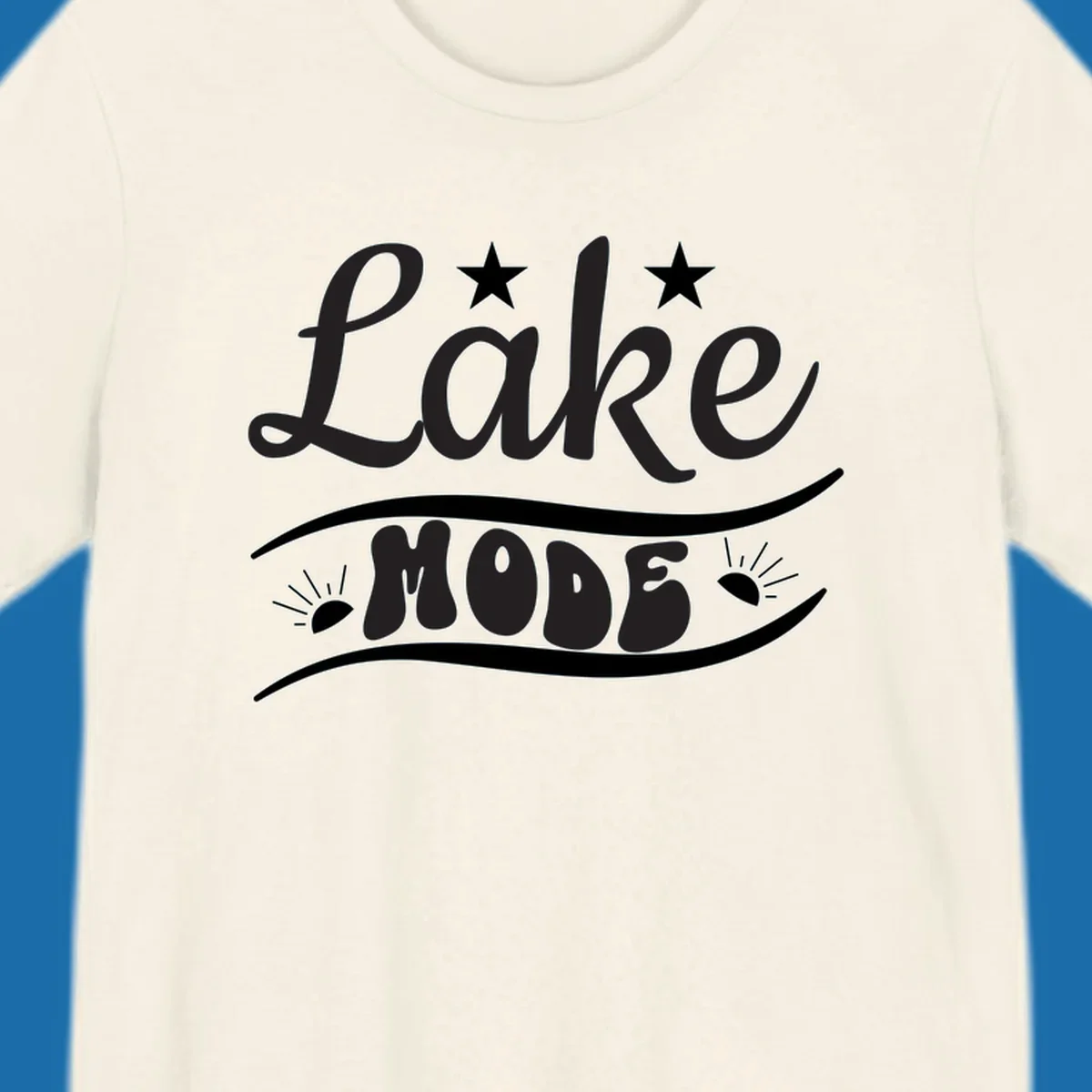 Retro 'Lake Mode' design with stars and sun rays, white on black and black on white.
