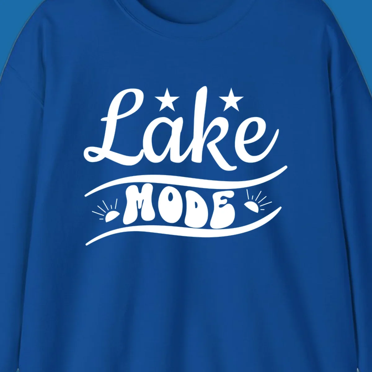 Retro 'Lake Mode' design with stars and sun rays, white on black and black on white.