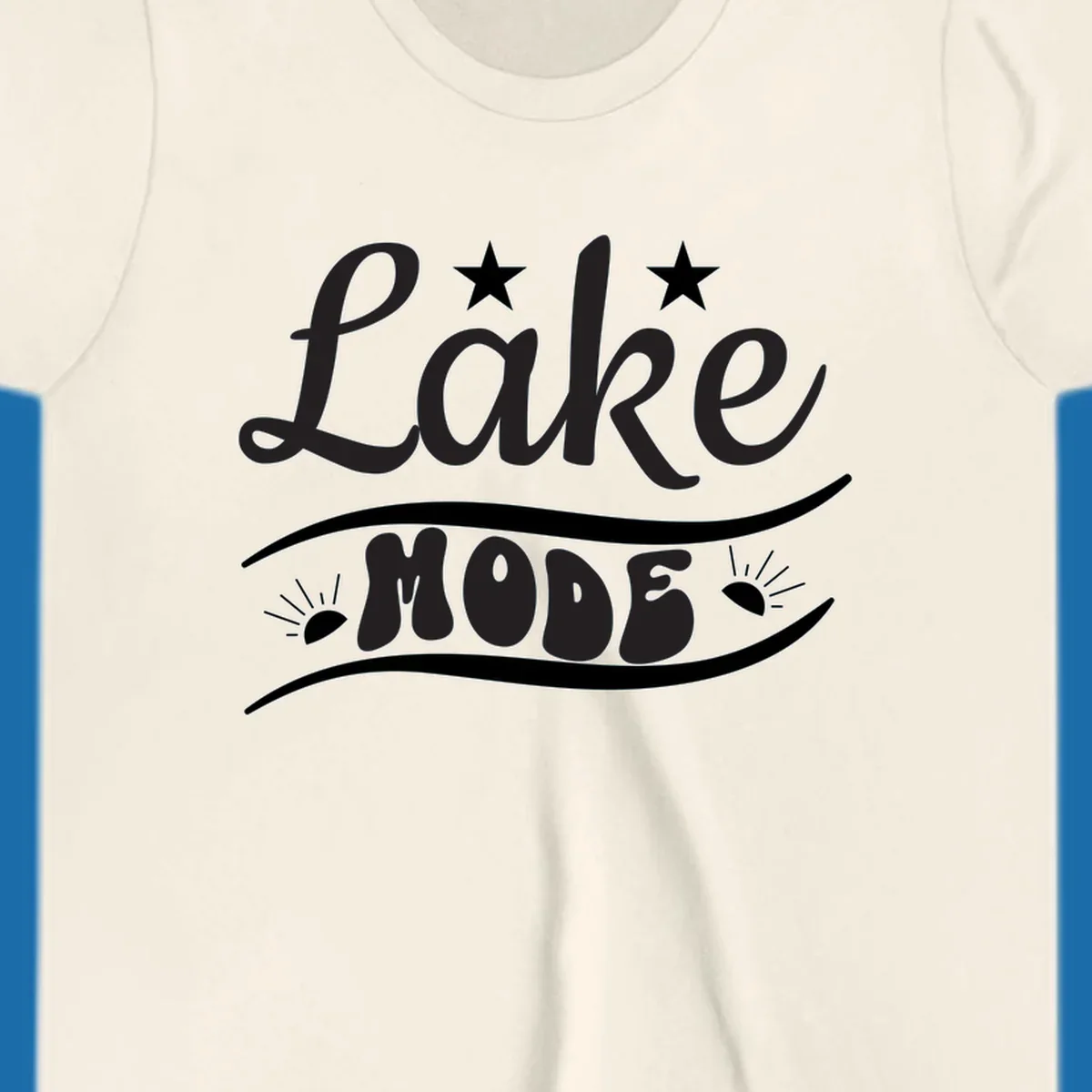 Retro 'Lake Mode' design with stars and sun rays, white on black and black on white.