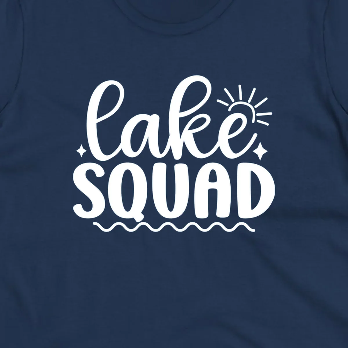 Lake Squad text with sun and stars, white on black and black on white.