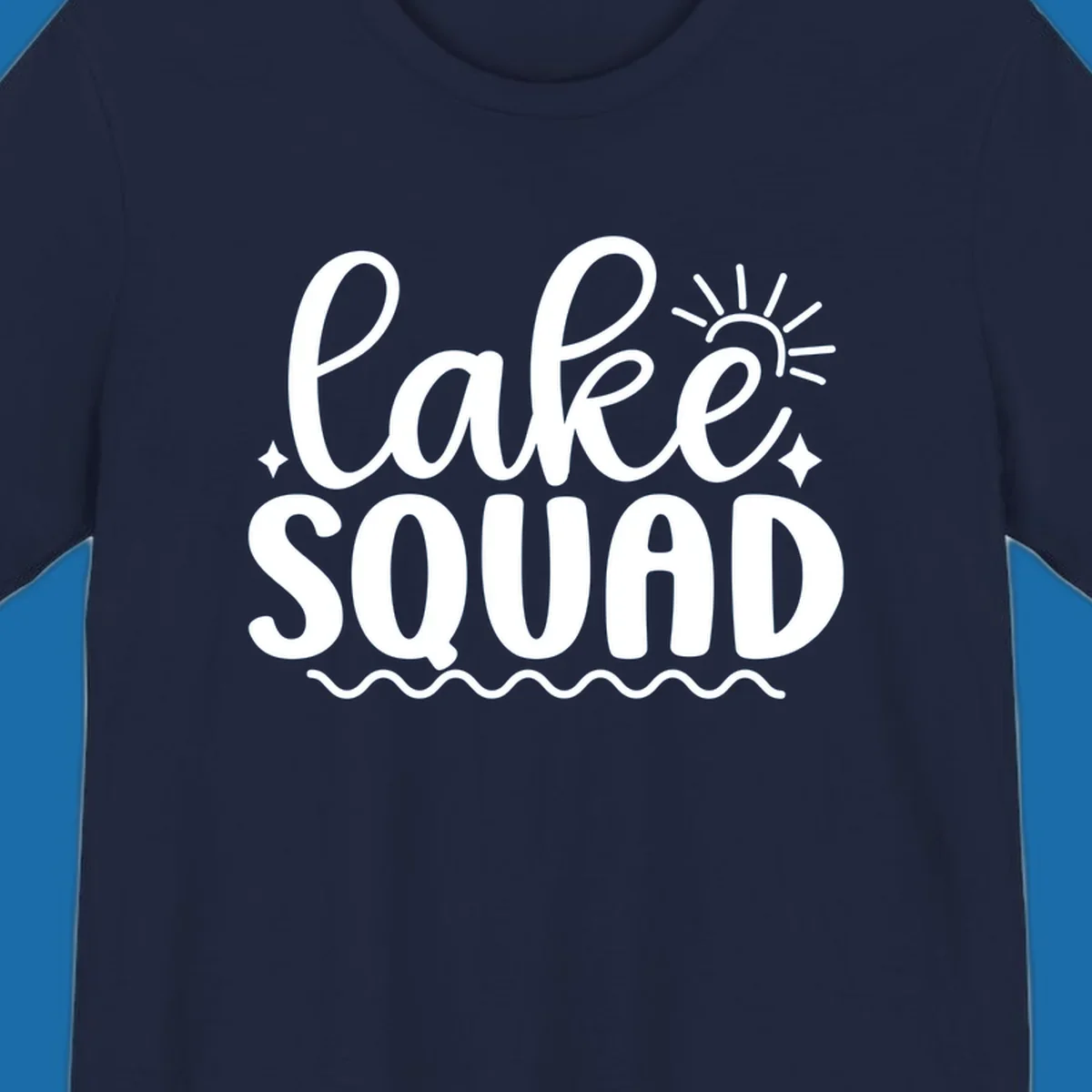 Lake Squad text with sun and stars, white on black and black on white.
