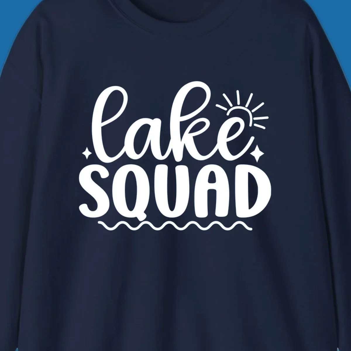 Lake Squad text with sun and stars, white on black and black on white.
