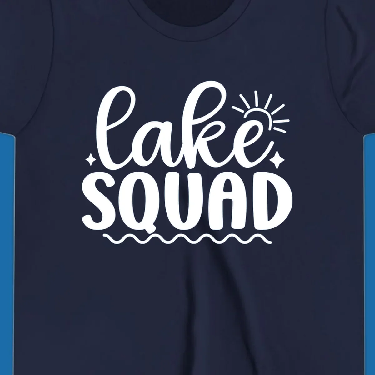 Lake Squad text with sun and stars, white on black and black on white.