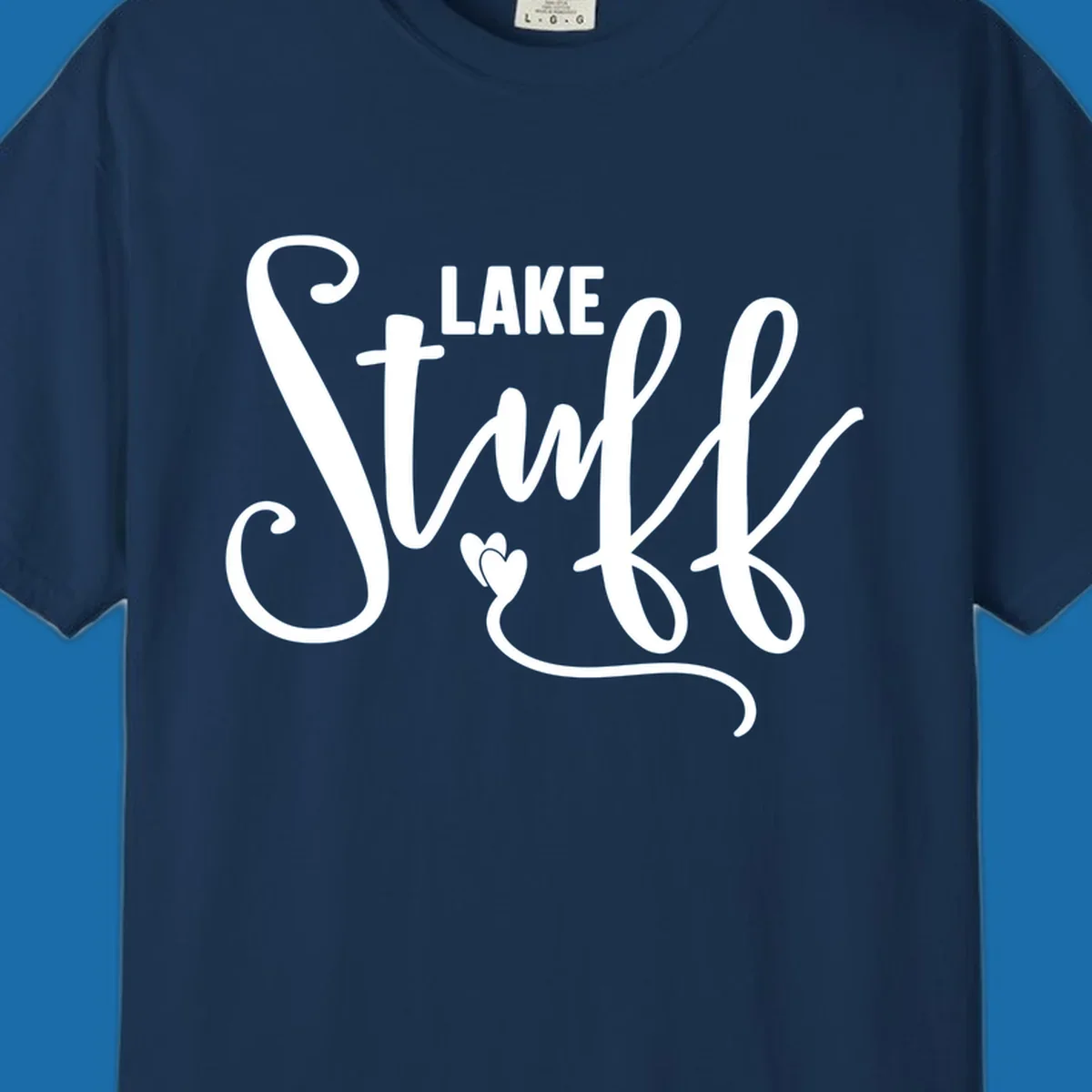White text 'LAKE Stuff' with a heart detail, on a black background.