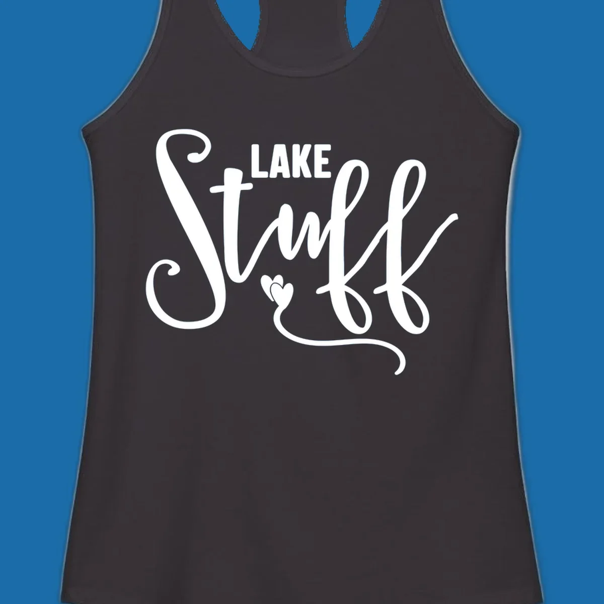 White text 'LAKE Stuff' with a heart detail, on a black background.
