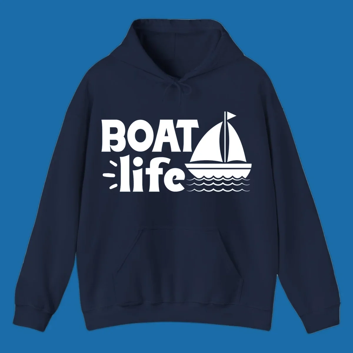 Boat Life text with a sailboat illustration on waves, perfect for lake days.