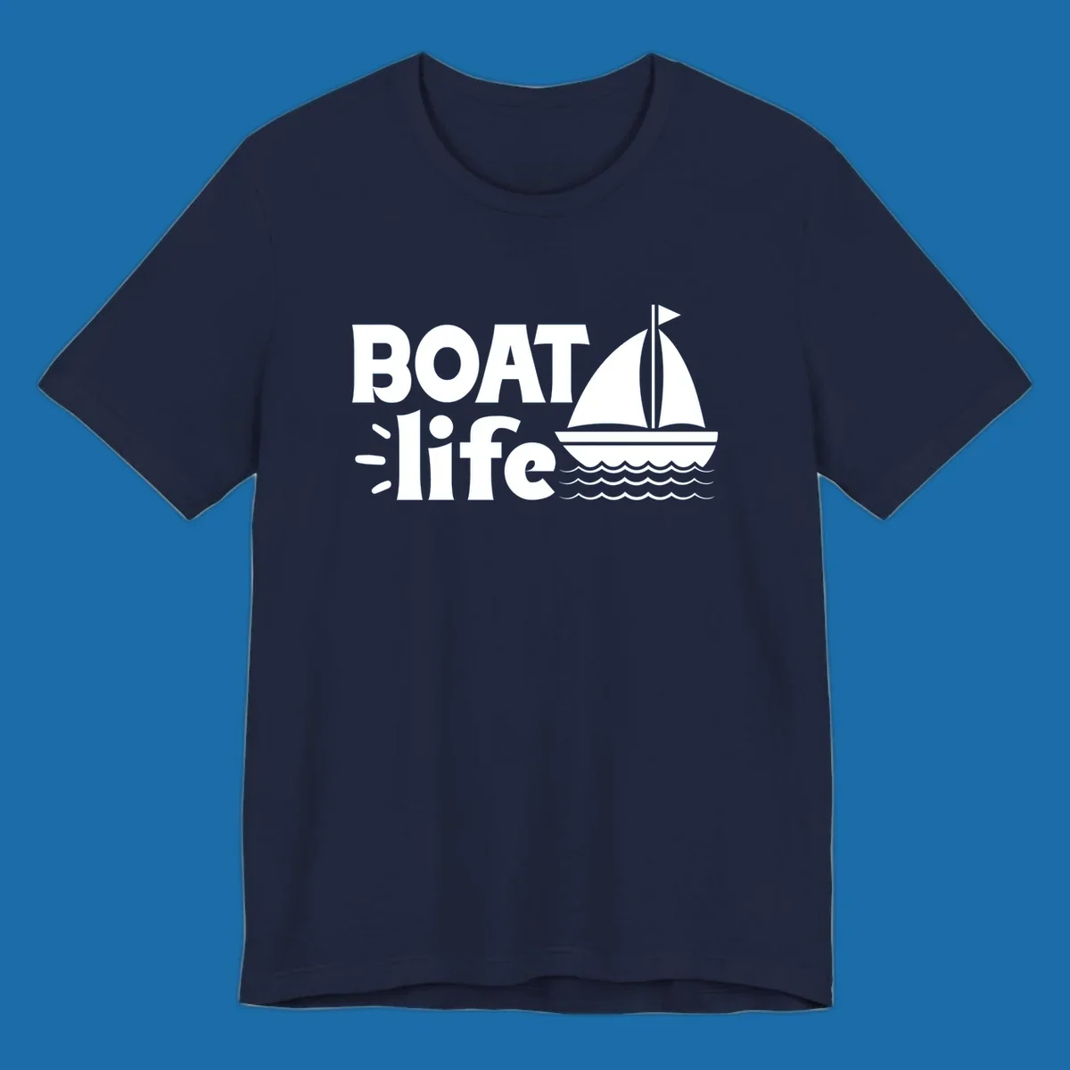 Boat Life text with a sailboat illustration on waves, perfect for lake days.