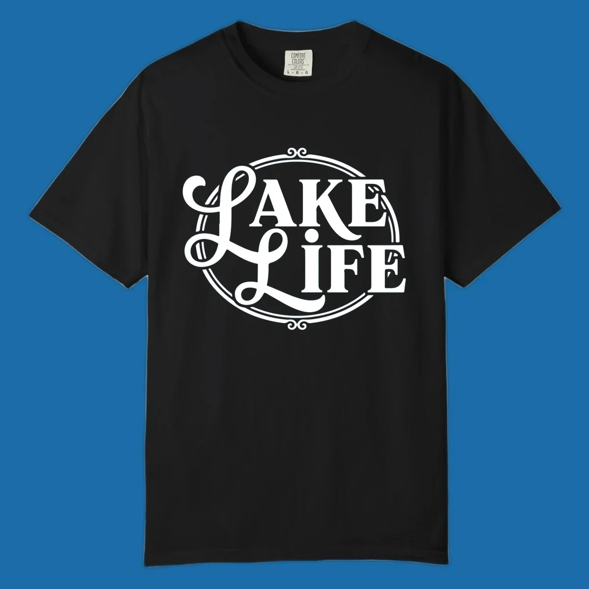 Lake Life typography design with decorative circle frame. Primary keyword: lake-life-typography.
