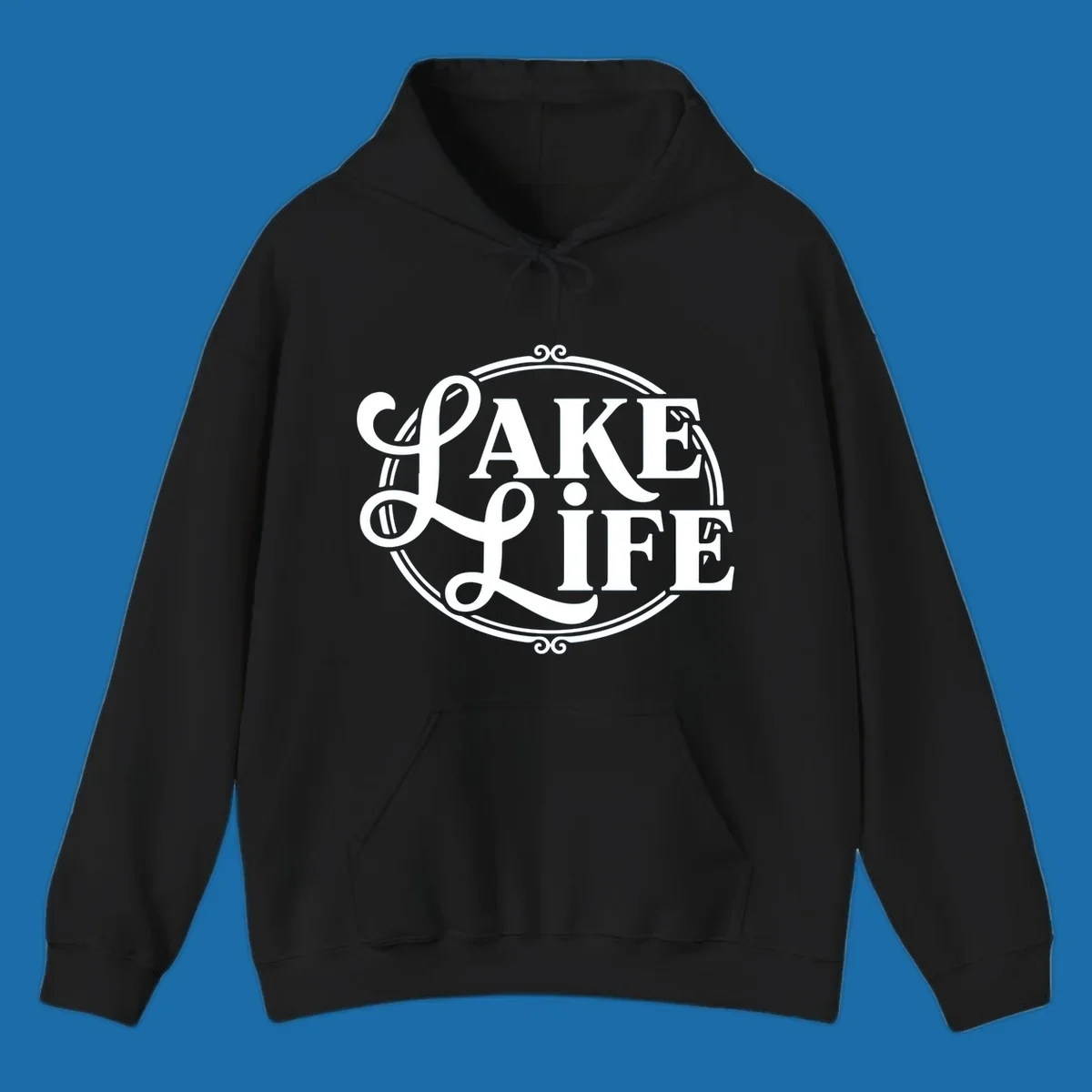 Lake Life typography design with decorative circle frame. Primary keyword: lake-life-typography.