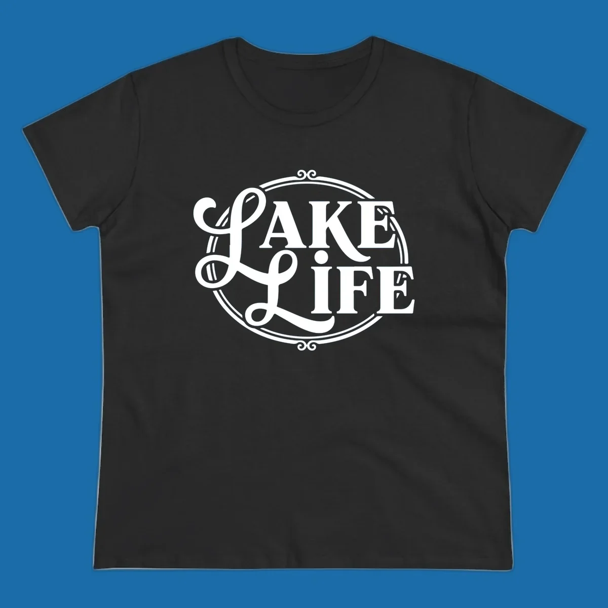 Lake Life typography design with decorative circle frame. Primary keyword: lake-life-typography.
