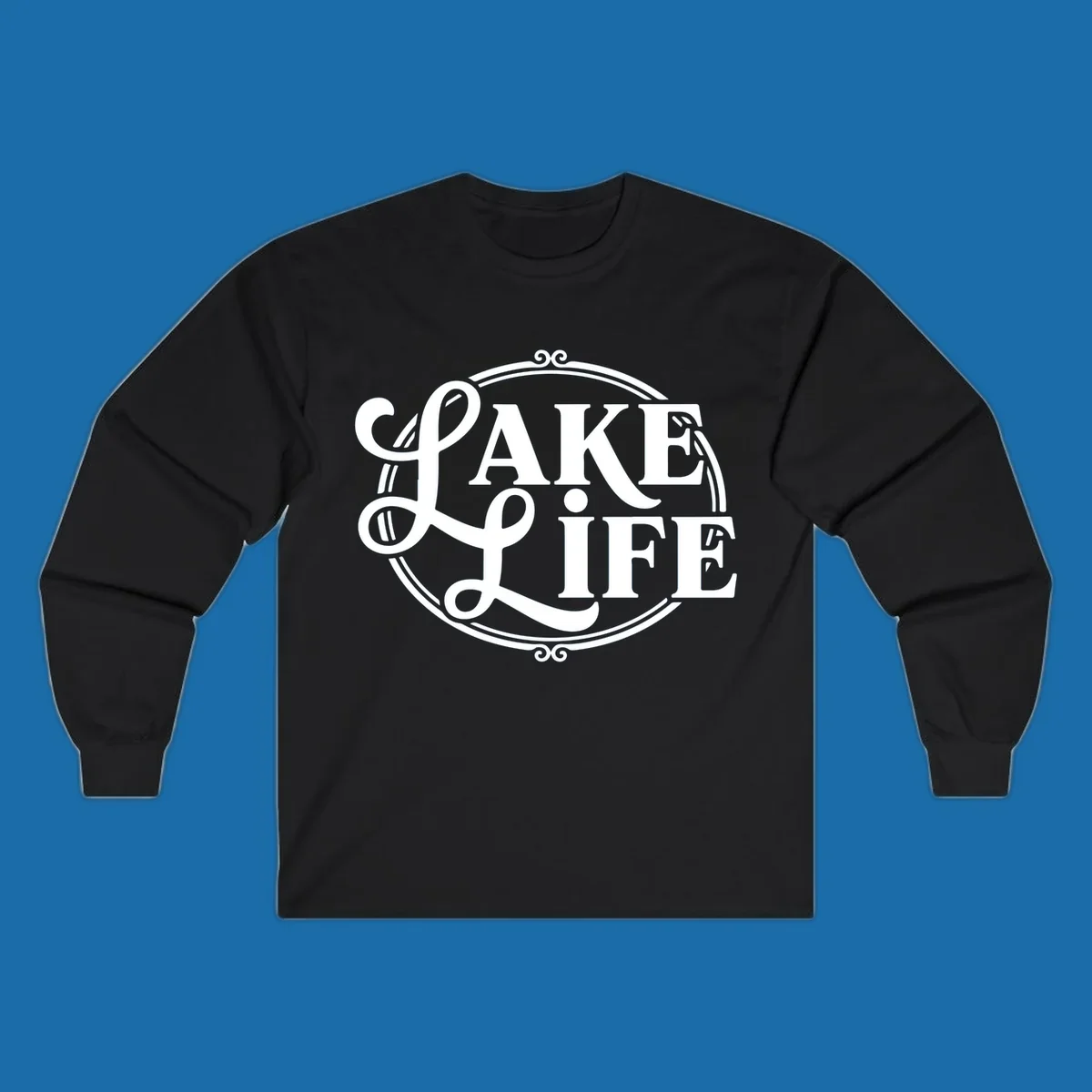 Lake Life typography design with decorative circle frame. Primary keyword: lake-life-typography.