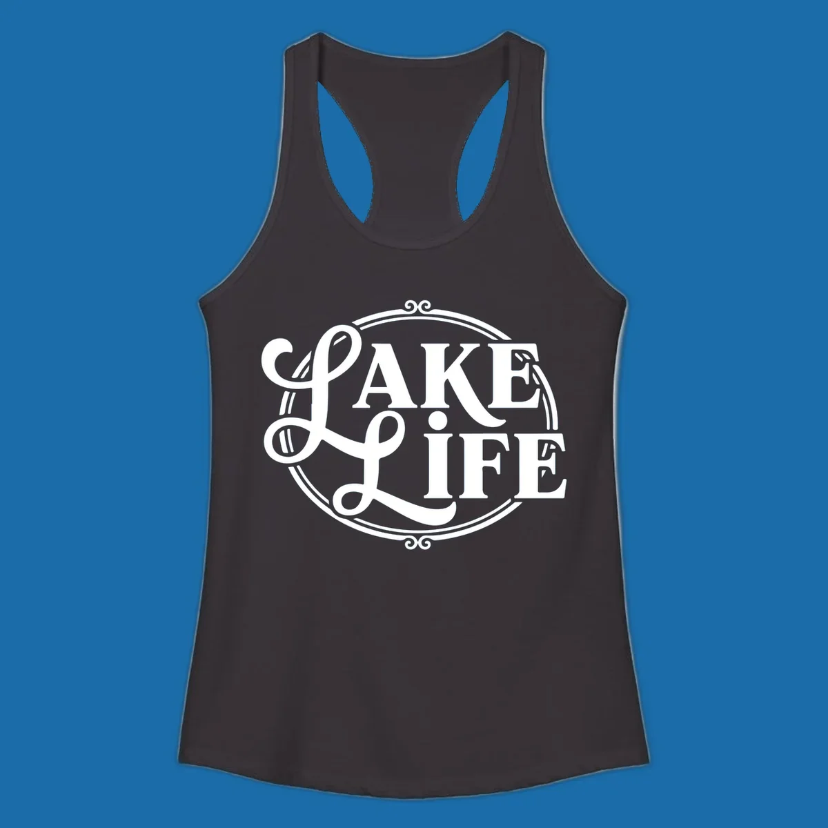 Lake Life typography design with decorative circle frame. Primary keyword: lake-life-typography.