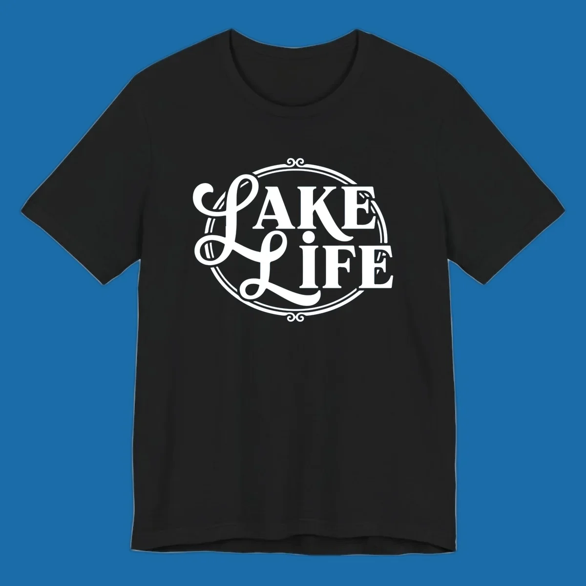 Lake Life typography design with decorative circle frame. Primary keyword: lake-life-typography.