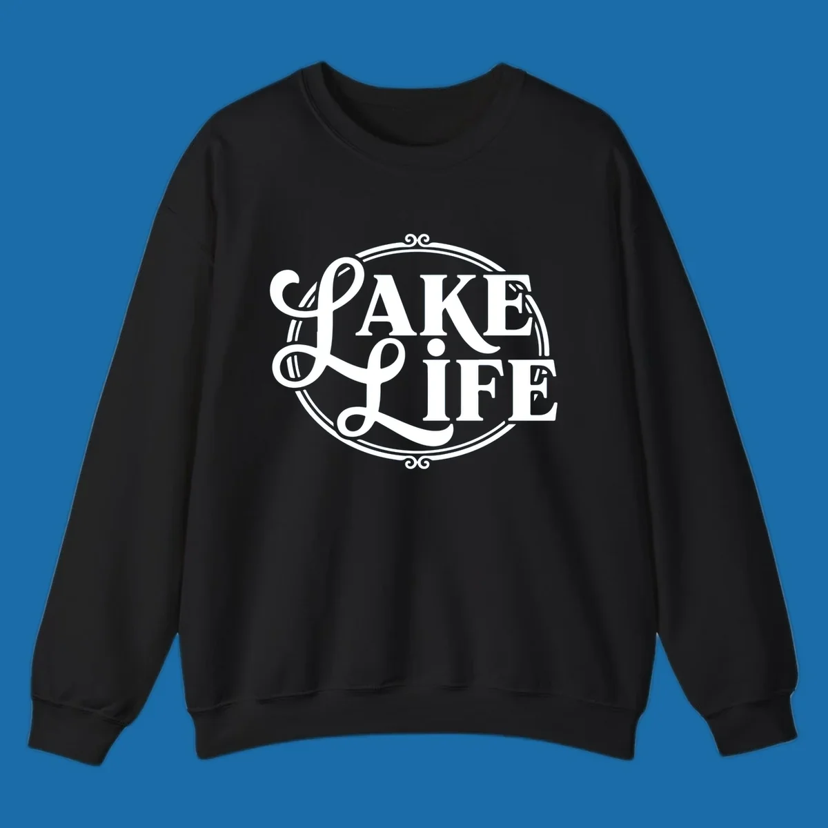 Lake Life typography design with decorative circle frame. Primary keyword: lake-life-typography.