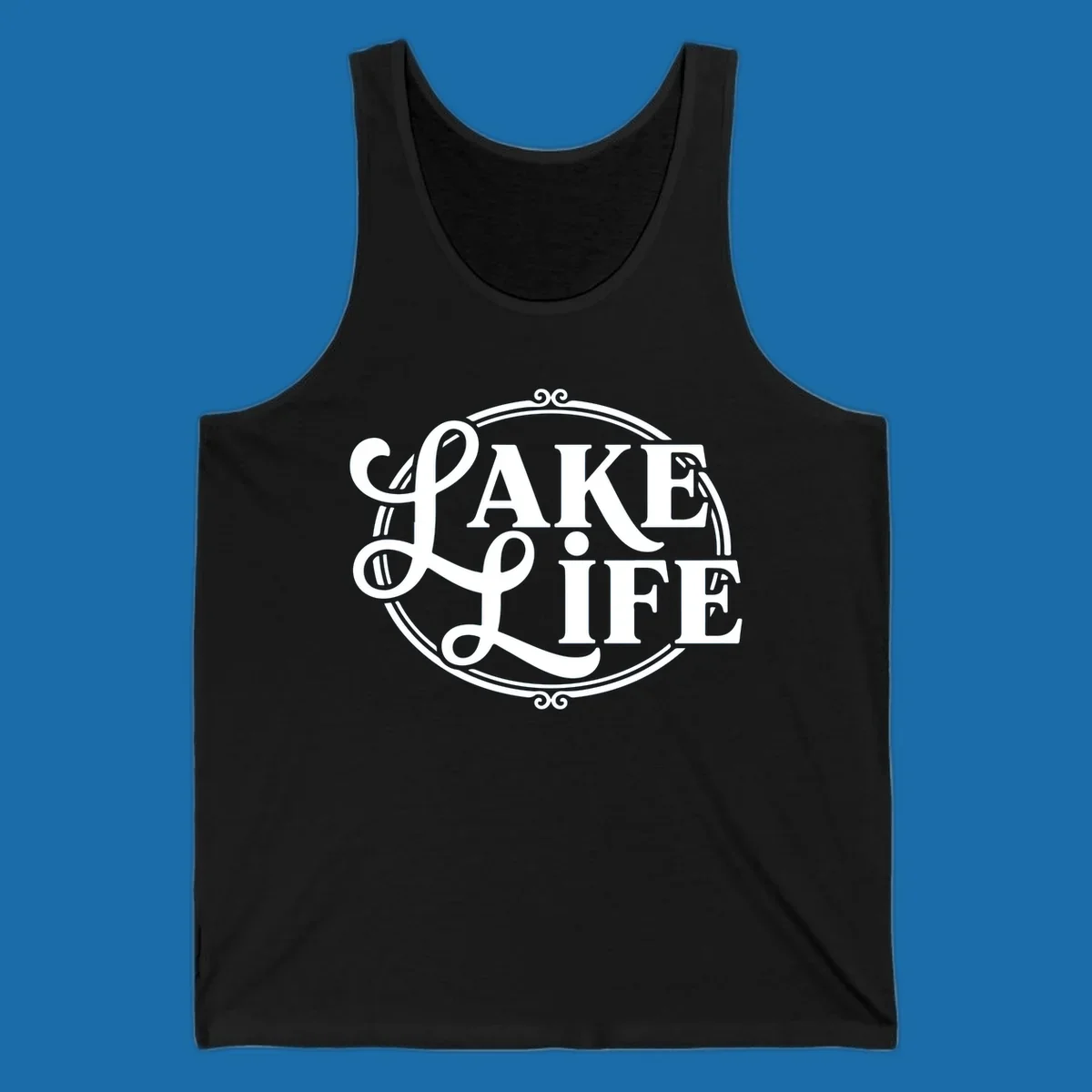Lake Life typography design with decorative circle frame. Primary keyword: lake-life-typography.