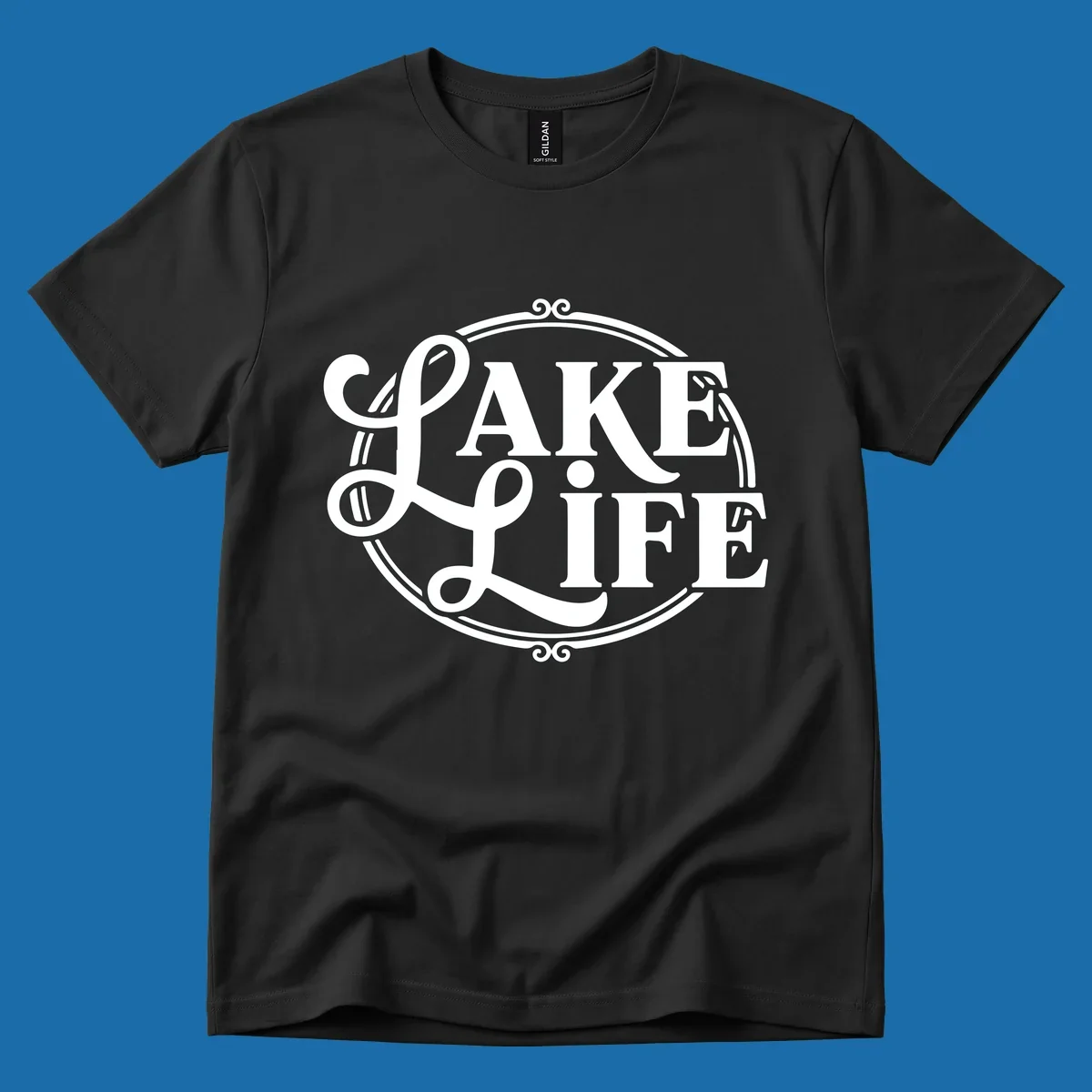 Lake Life typography design with decorative circle frame. Primary keyword: lake-life-typography.