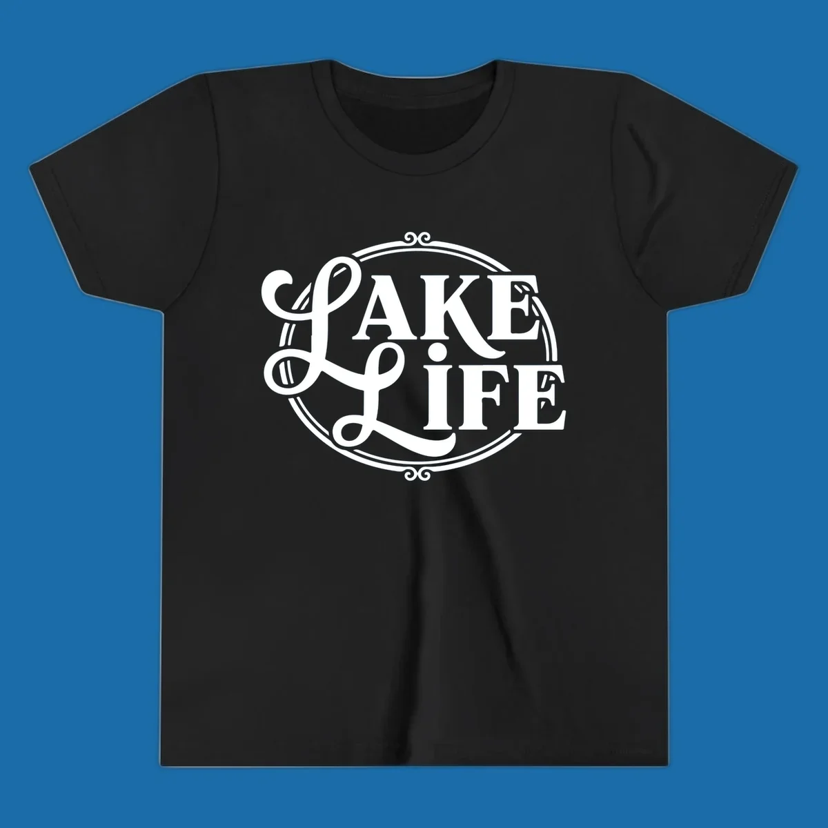 Lake Life typography design with decorative circle frame. Primary keyword: lake-life-typography.