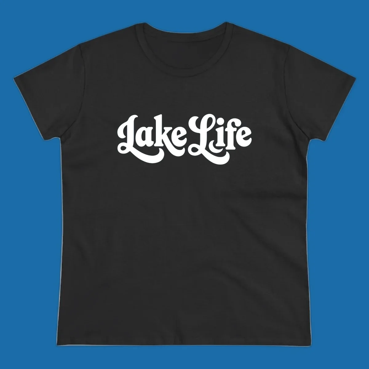 Retro "Lake Life" script text design on black and white backgrounds.