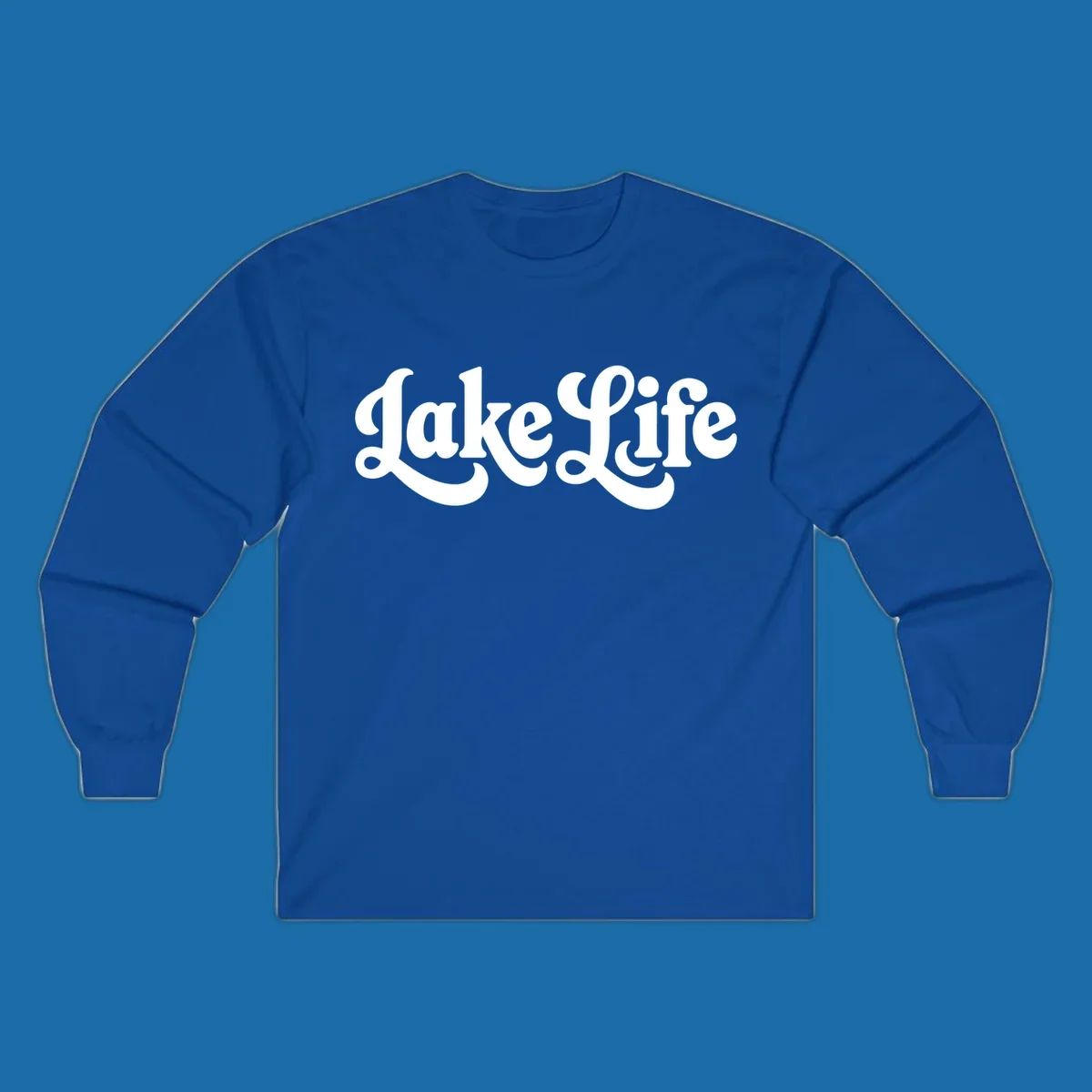 Retro "Lake Life" script text design on black and white backgrounds.