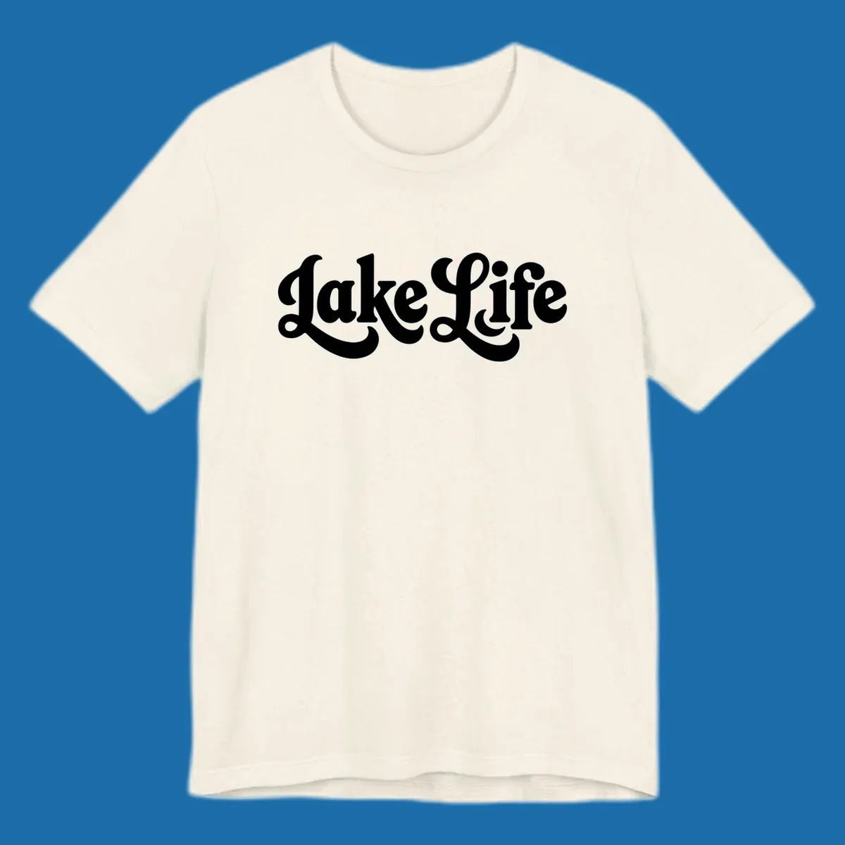Retro "Lake Life" script text design on black and white backgrounds.