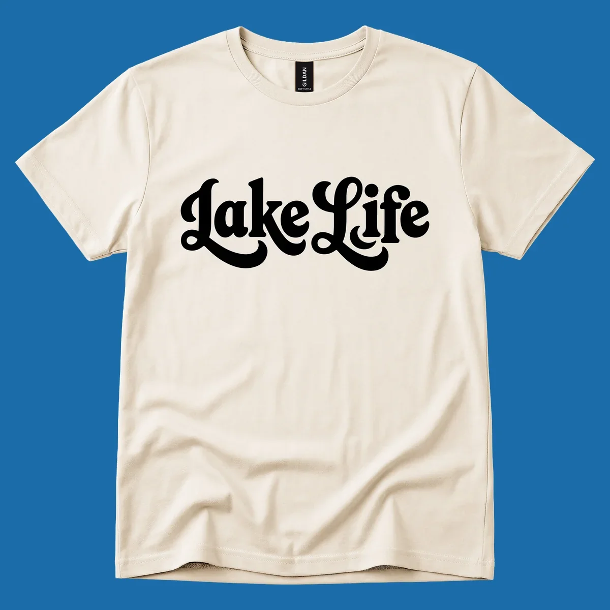 Retro "Lake Life" script text design on black and white backgrounds.