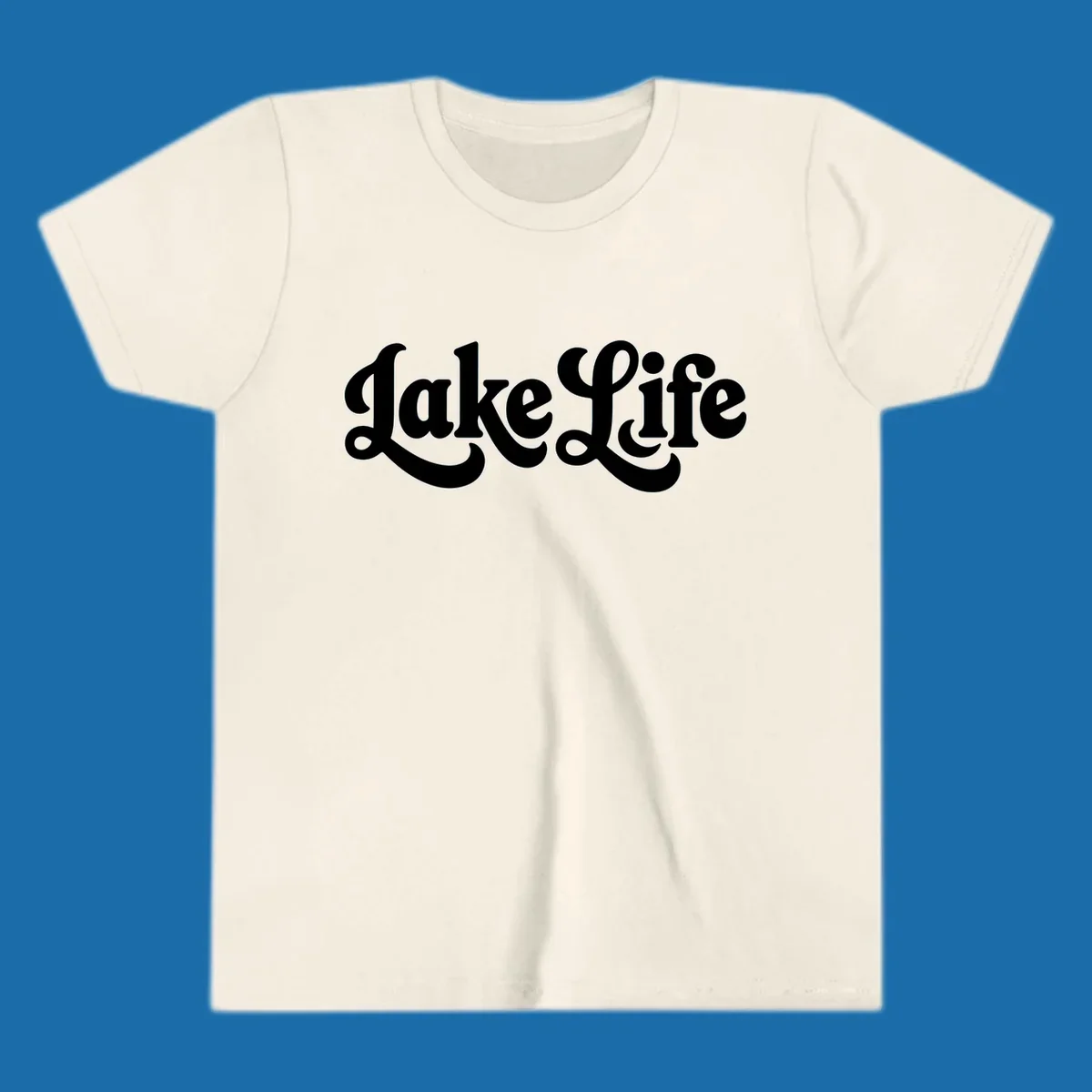 Retro "Lake Life" script text design on black and white backgrounds.