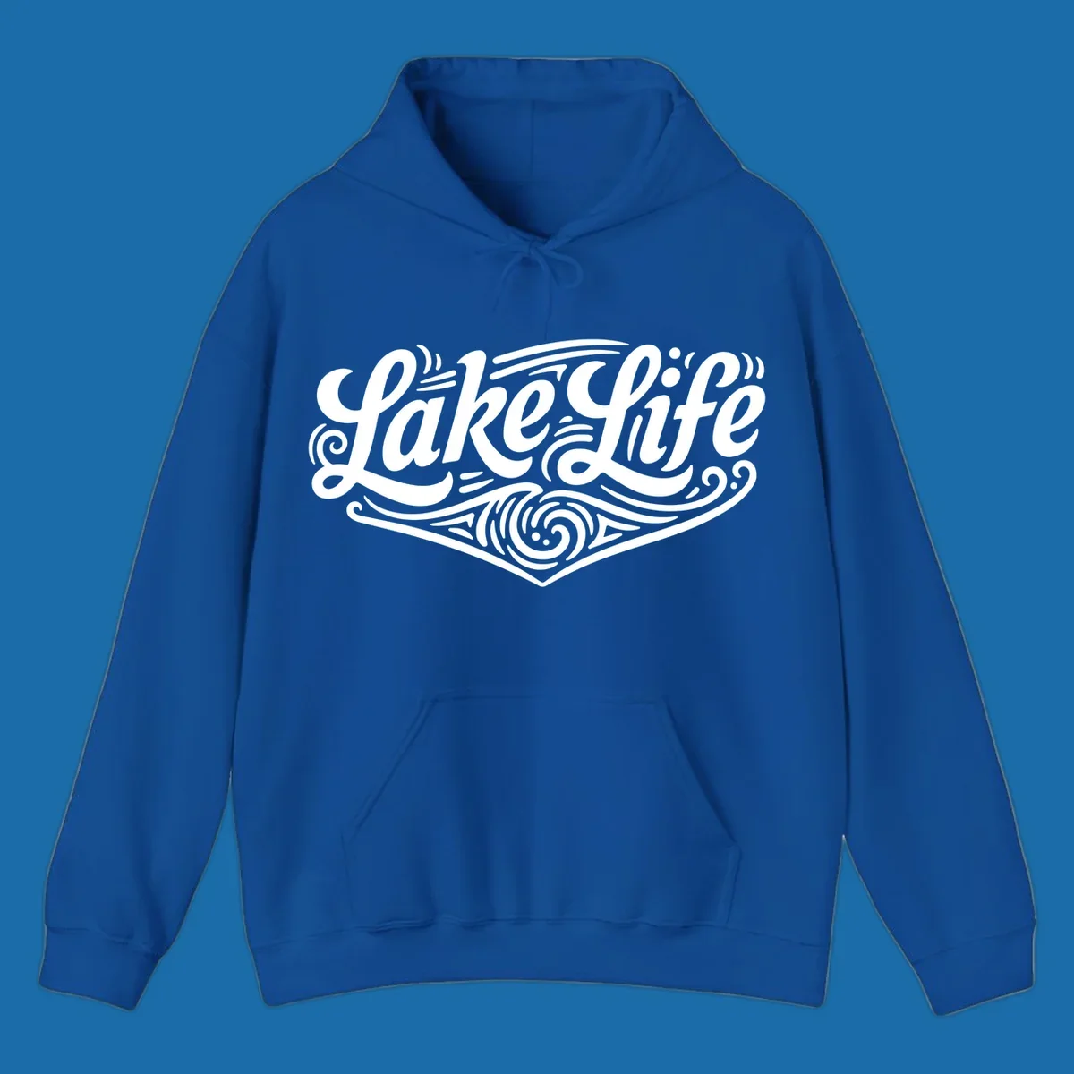 Lake Life typography design with decorative swirls and geometric patterns
