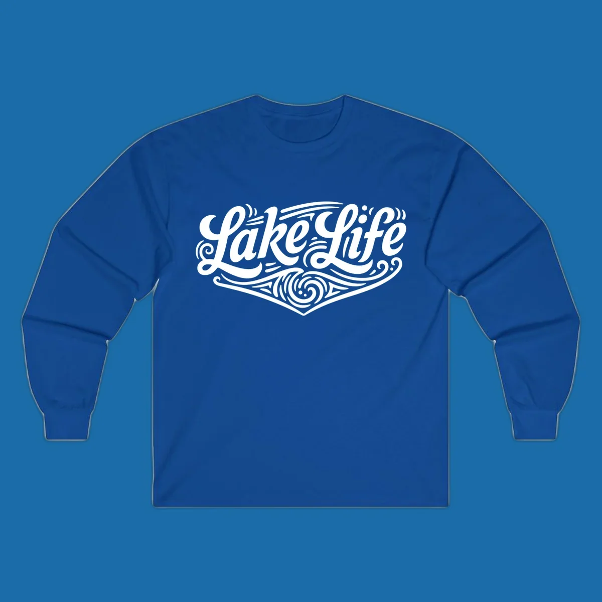 Lake Life typography design with decorative swirls and geometric patterns