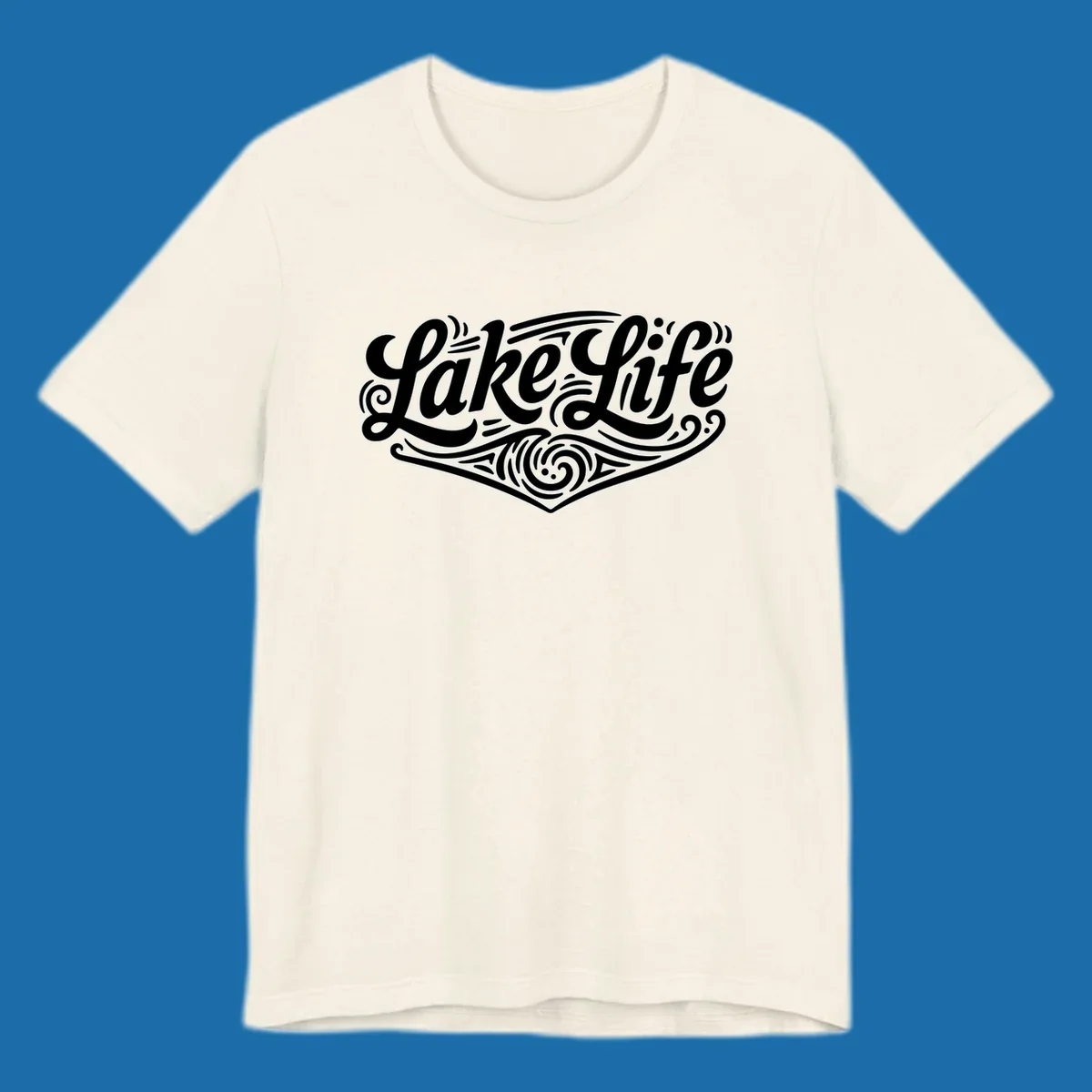 Lake Life typography design with decorative swirls and geometric patterns