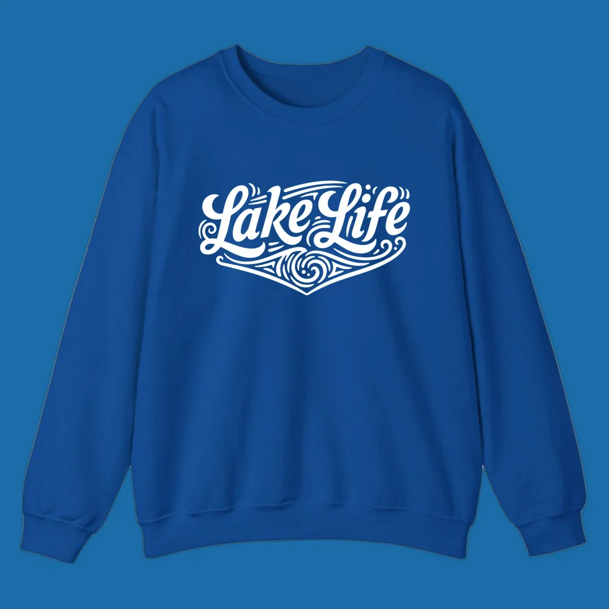 Lake Life typography design with decorative swirls and geometric patterns