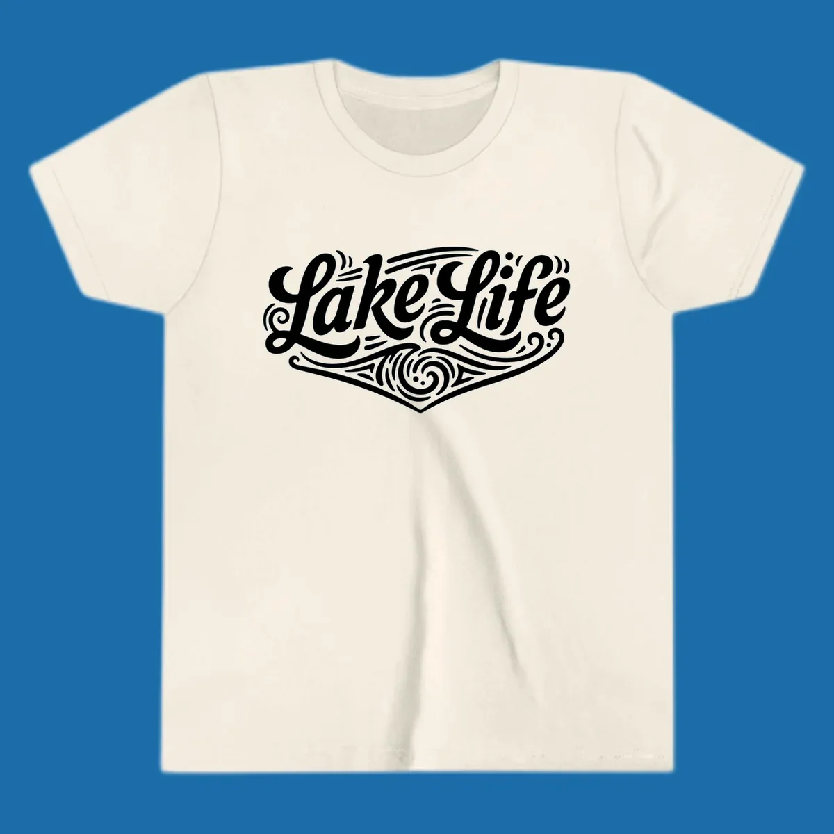 Lake Life typography design with decorative swirls and geometric patterns