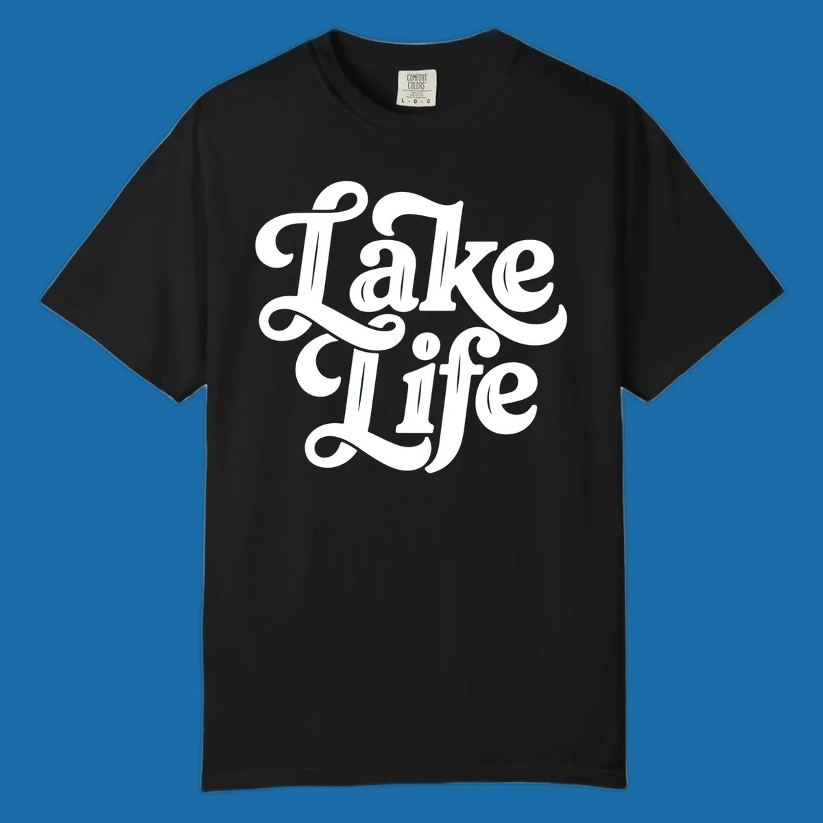 Retro white script text 'Lake Life' on a dark background, and black script text 'Lake Life' on a light background.
