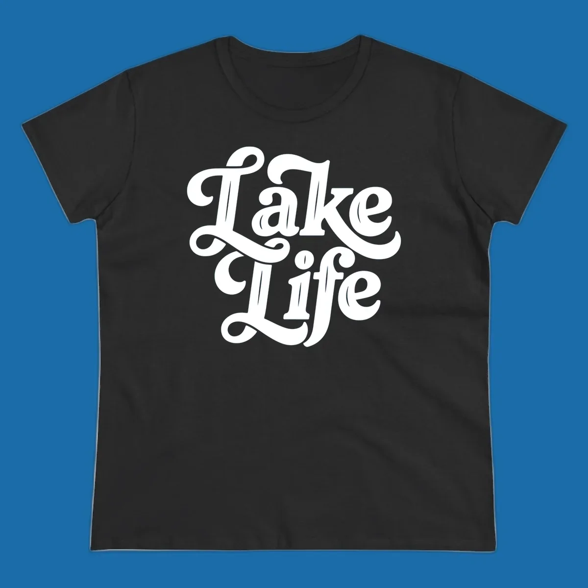 Retro white script text 'Lake Life' on a dark background, and black script text 'Lake Life' on a light background.