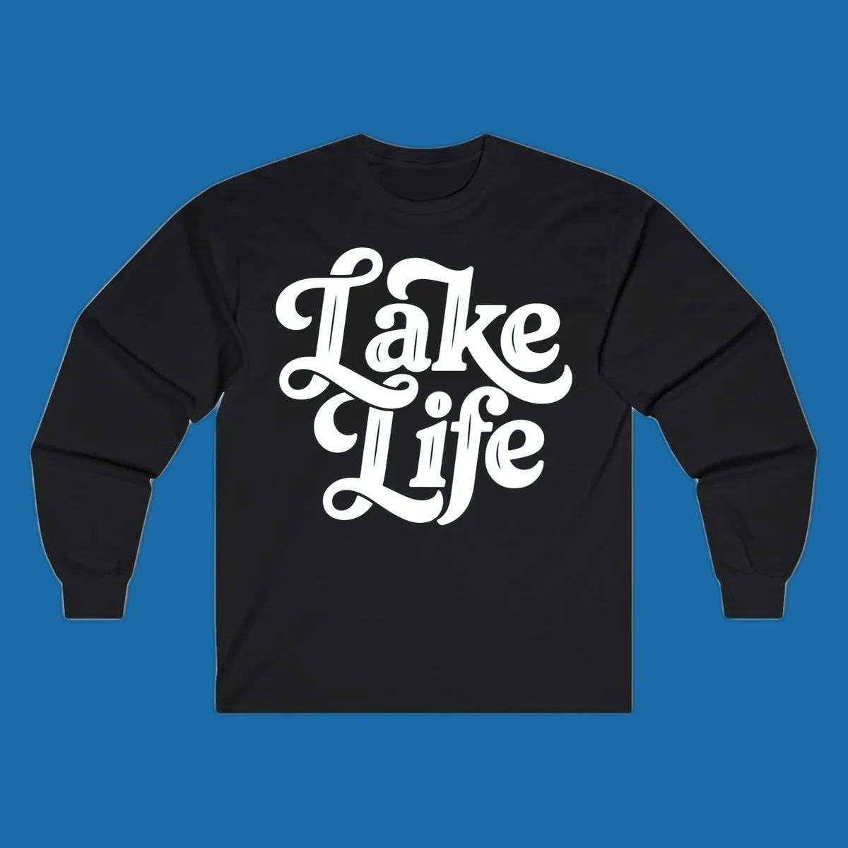 Retro white script text 'Lake Life' on a dark background, and black script text 'Lake Life' on a light background.
